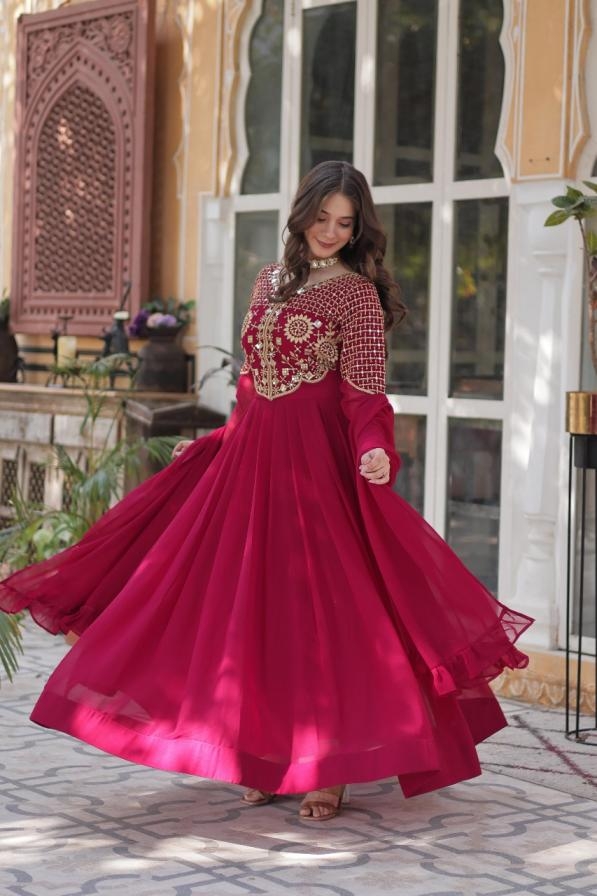 lw 9223 readymade faux blooming georgette stylish gown with dupatta supplier
