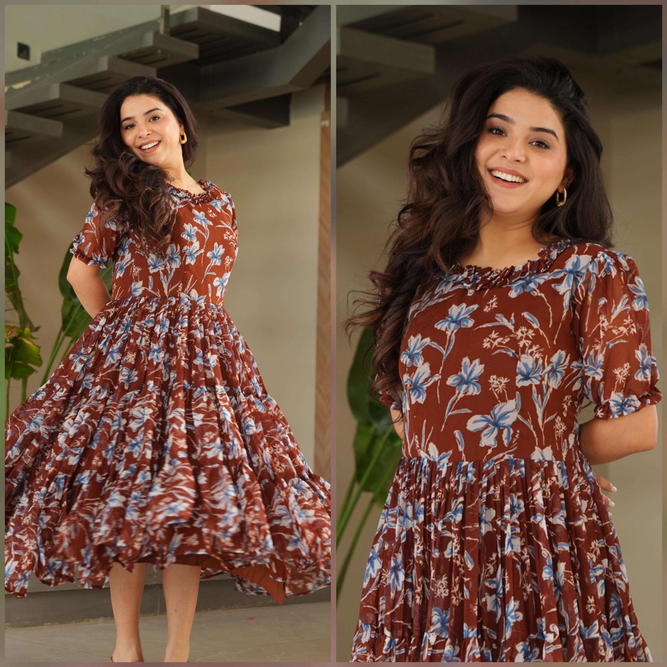 lw 9233 gorgette readymade traditional wear long gown supplier