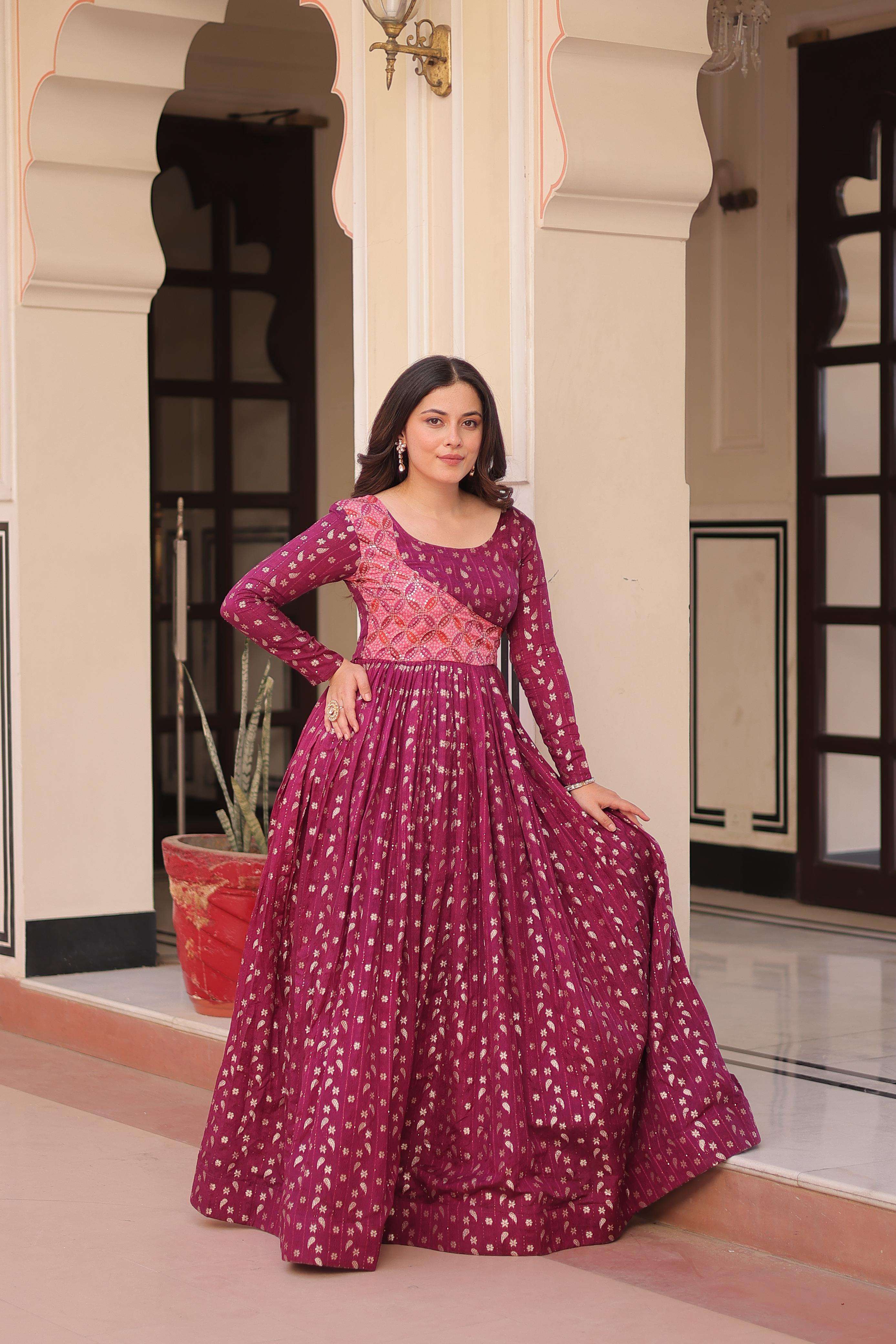lw 9242 position print full stitch jacquard weaving party wear gown for womens