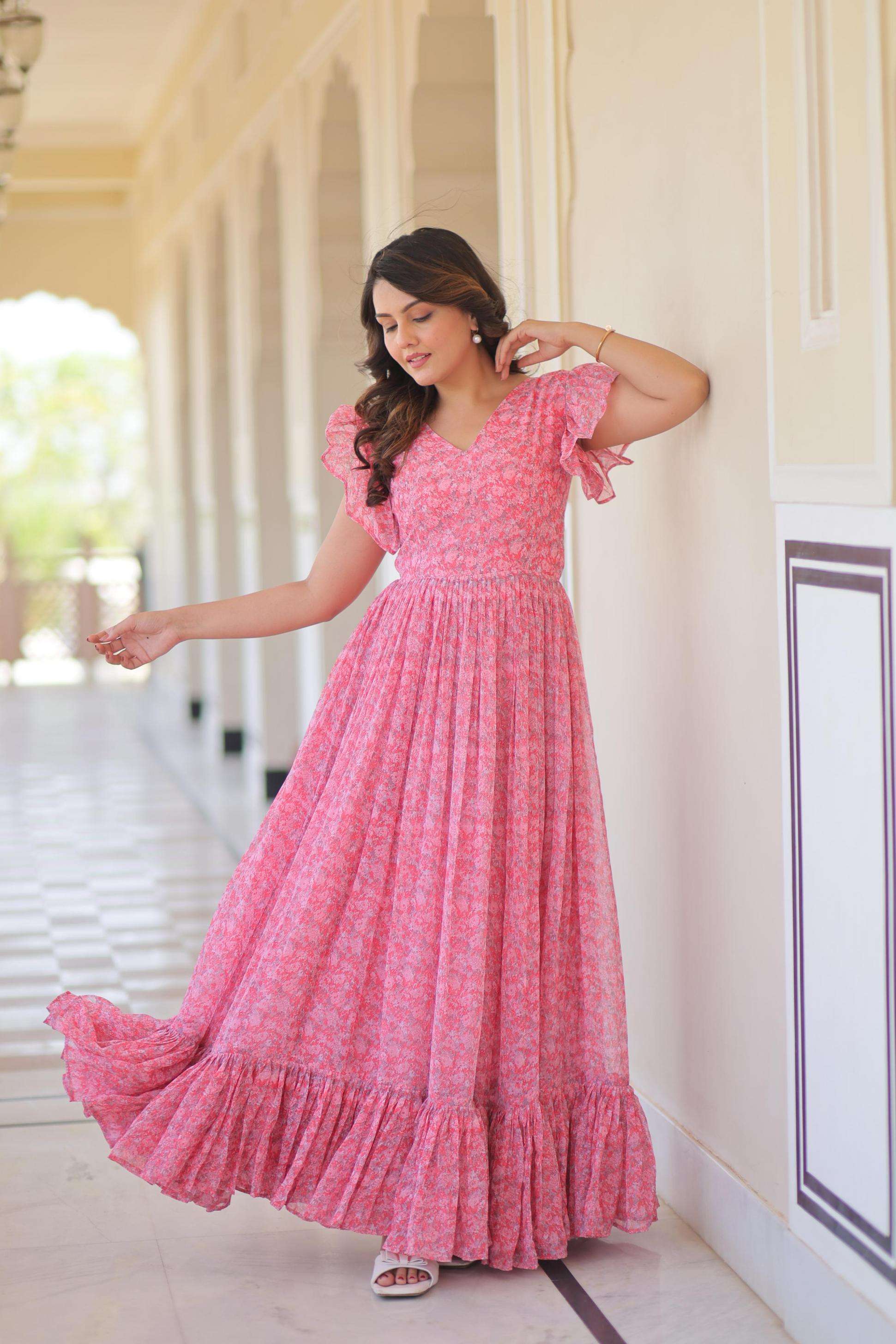 lw 9244 traditional faux georgette fully stitch flair combo set gown