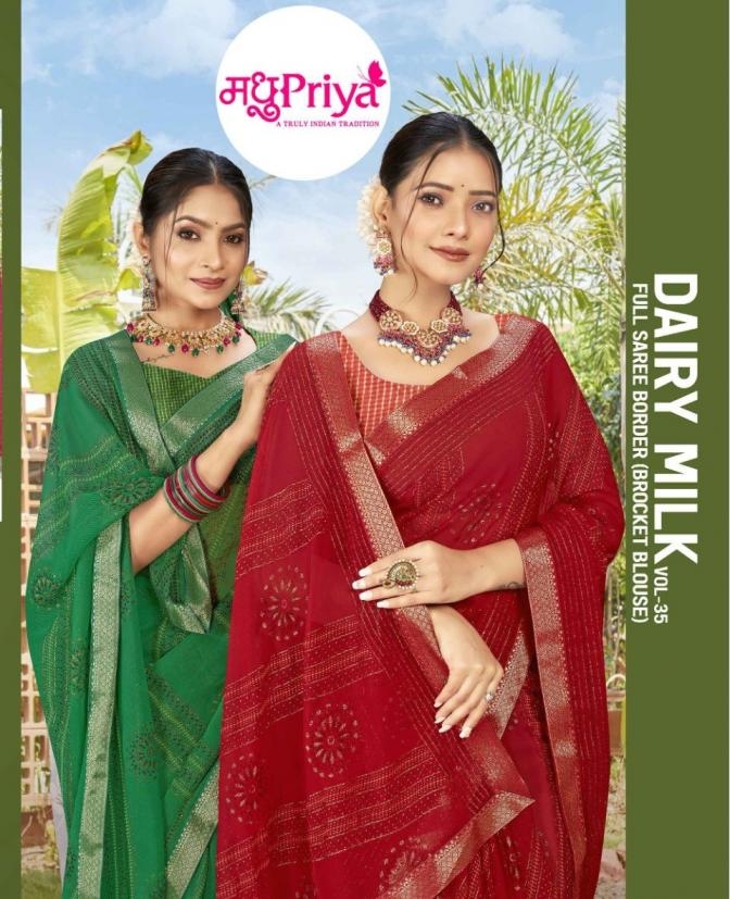 madhupriya dairy milk vol 35 series 1001-1008 chiffon soft wholesale saree