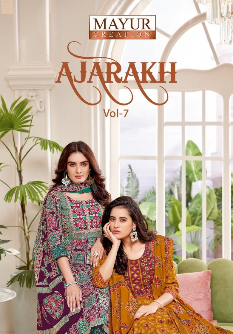mayur ajarakh vol 7 series 7001-7010 cotton wholesale suit 