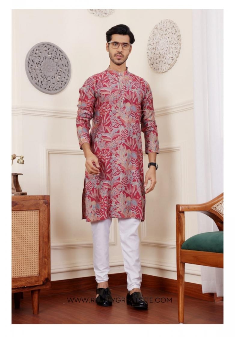 modal silk readymade embroidery work stylish mens kurta