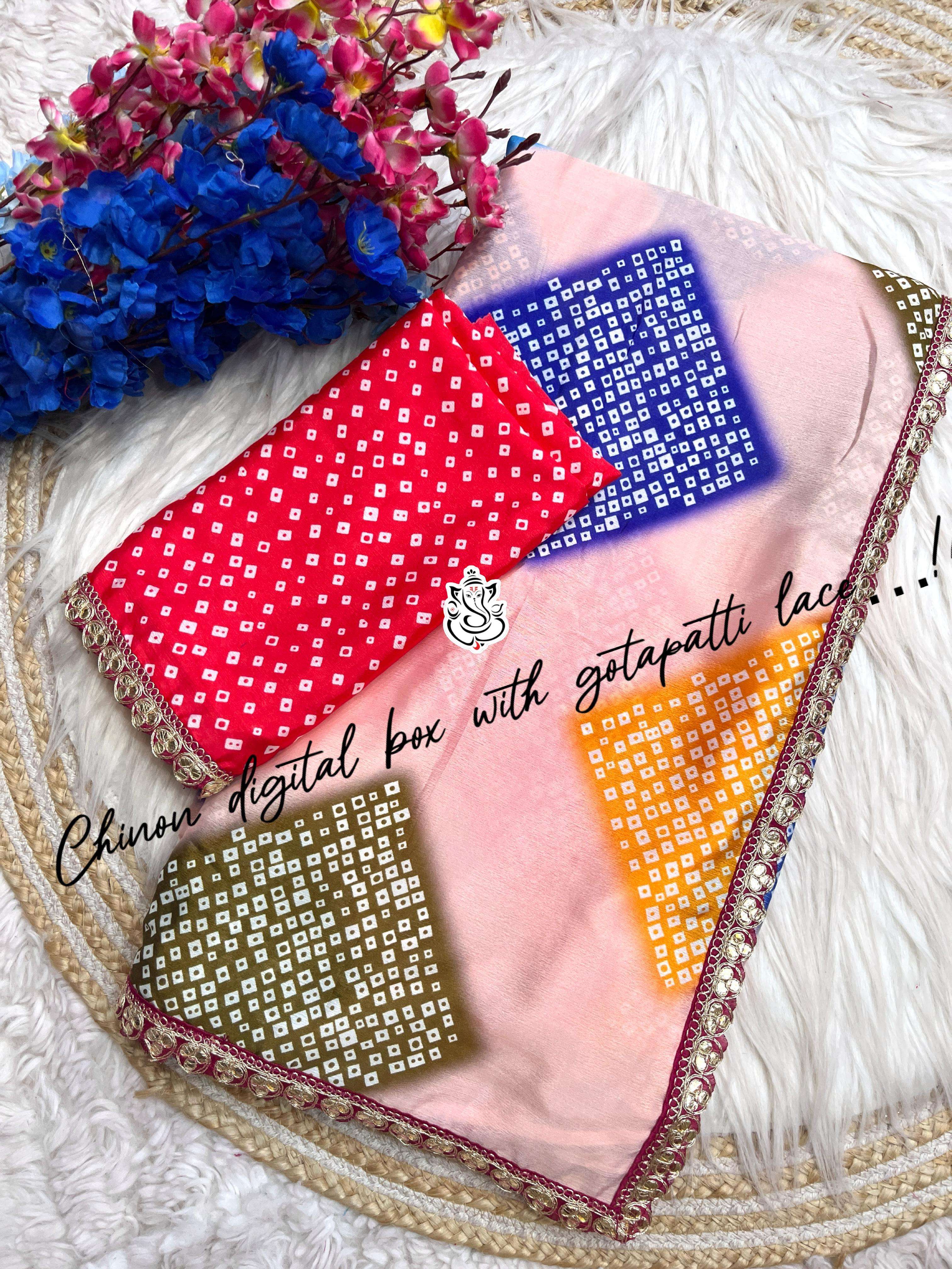 MS BRAND SAREE soft Chinon digital box woth beautiful gotapatti wholesale saree