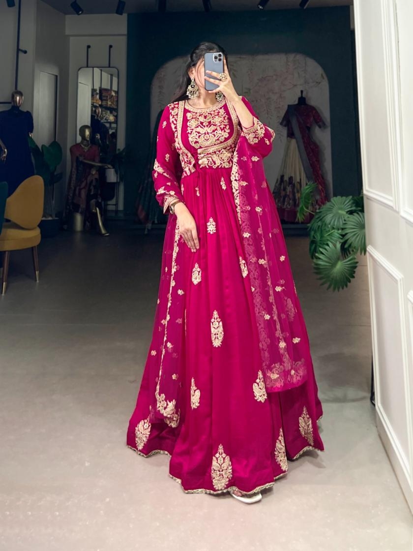 nnk3029 readymate long gown with dupatta made with vichitra silk
