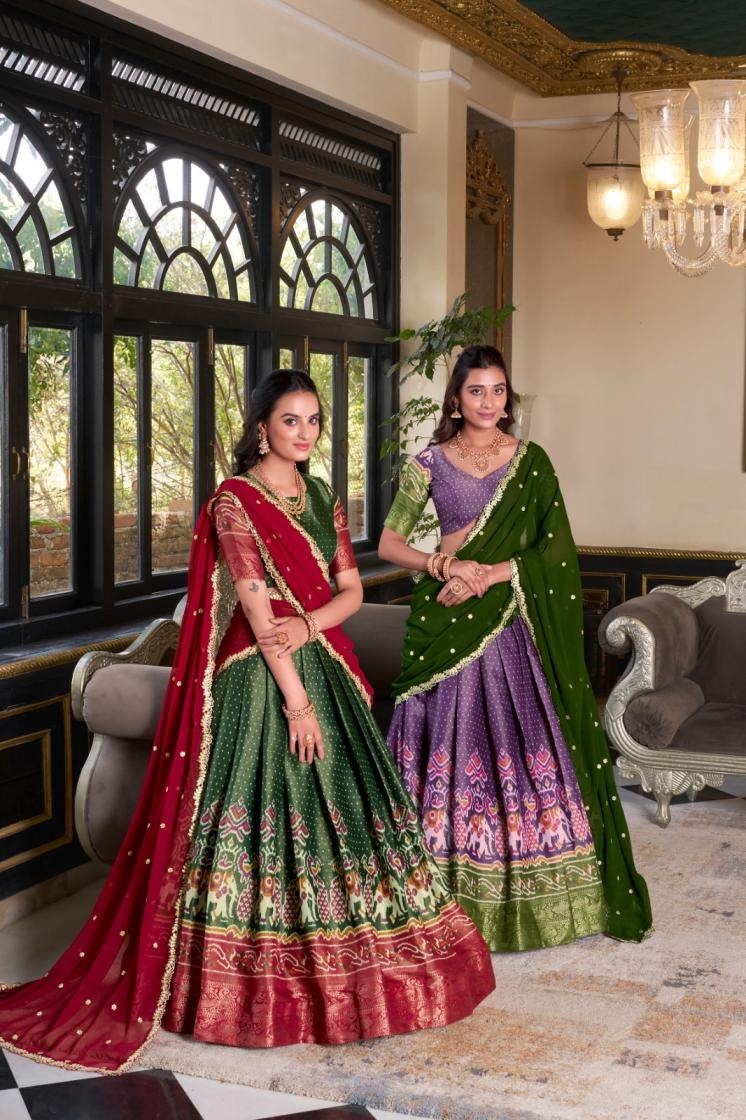 preksha lnb1240 kanchipuram print designer stitch lehenga unstitch choli 