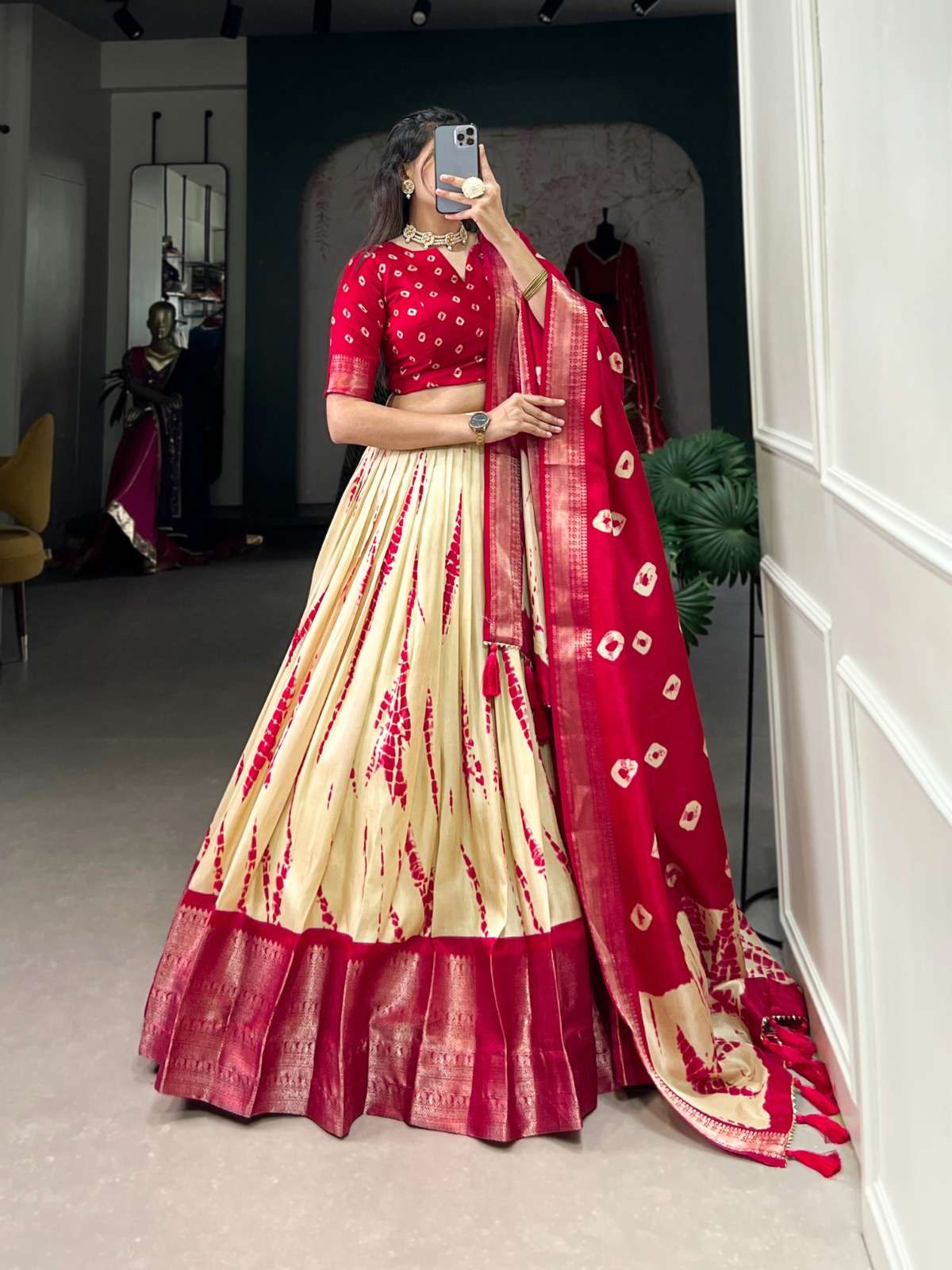 RAASHI Shibori print Dola Silk lehenga