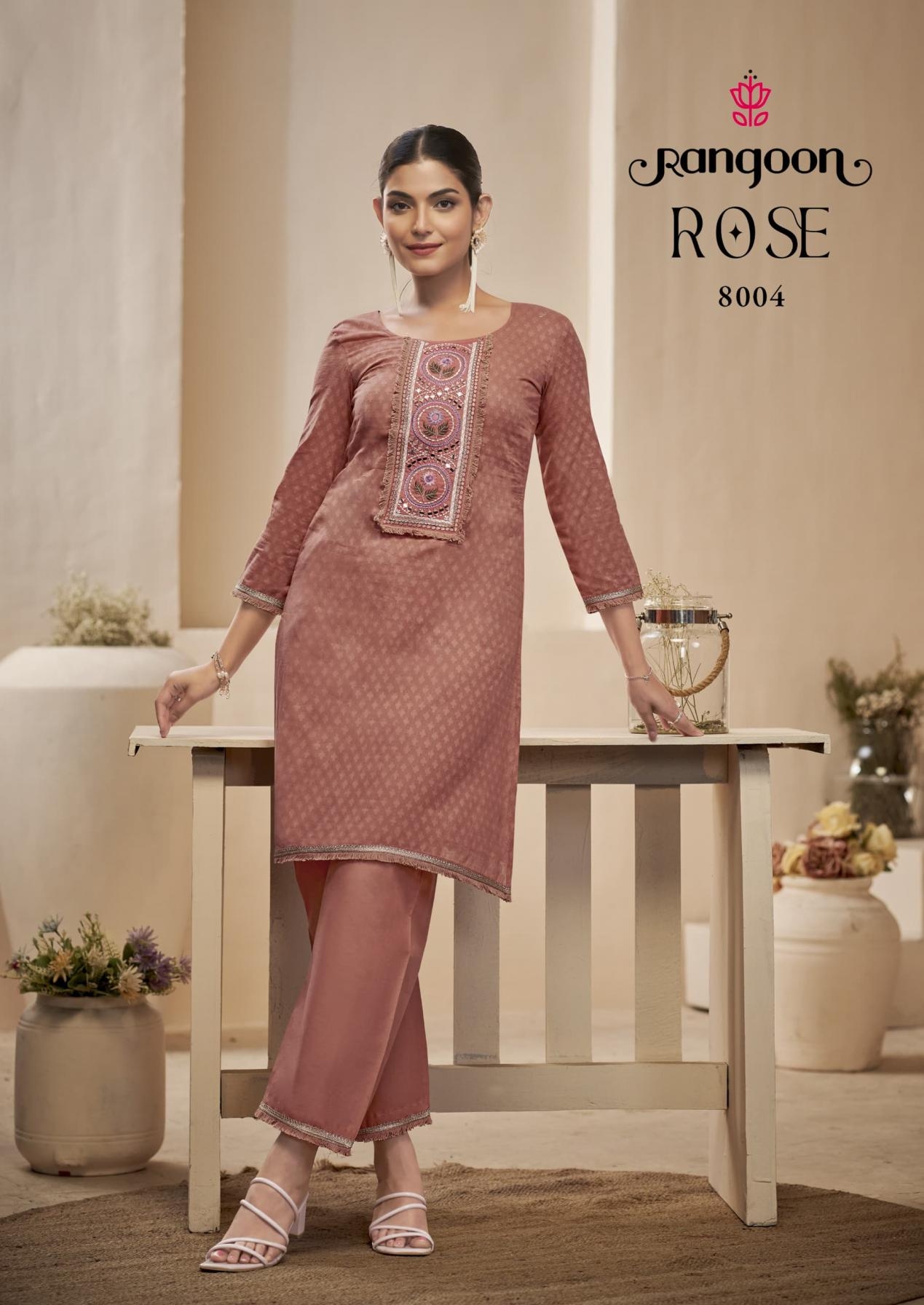 rangoon rose series 8001-8006 cotton dobby kurti with bottom
