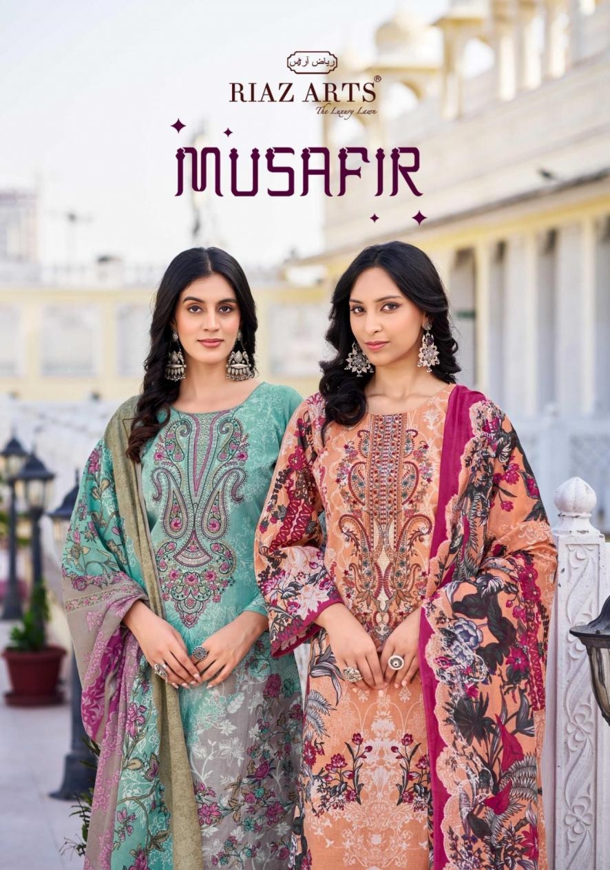 riaz arts musafir vol 26 series 1001-1008 pure lawn wholesale suit 