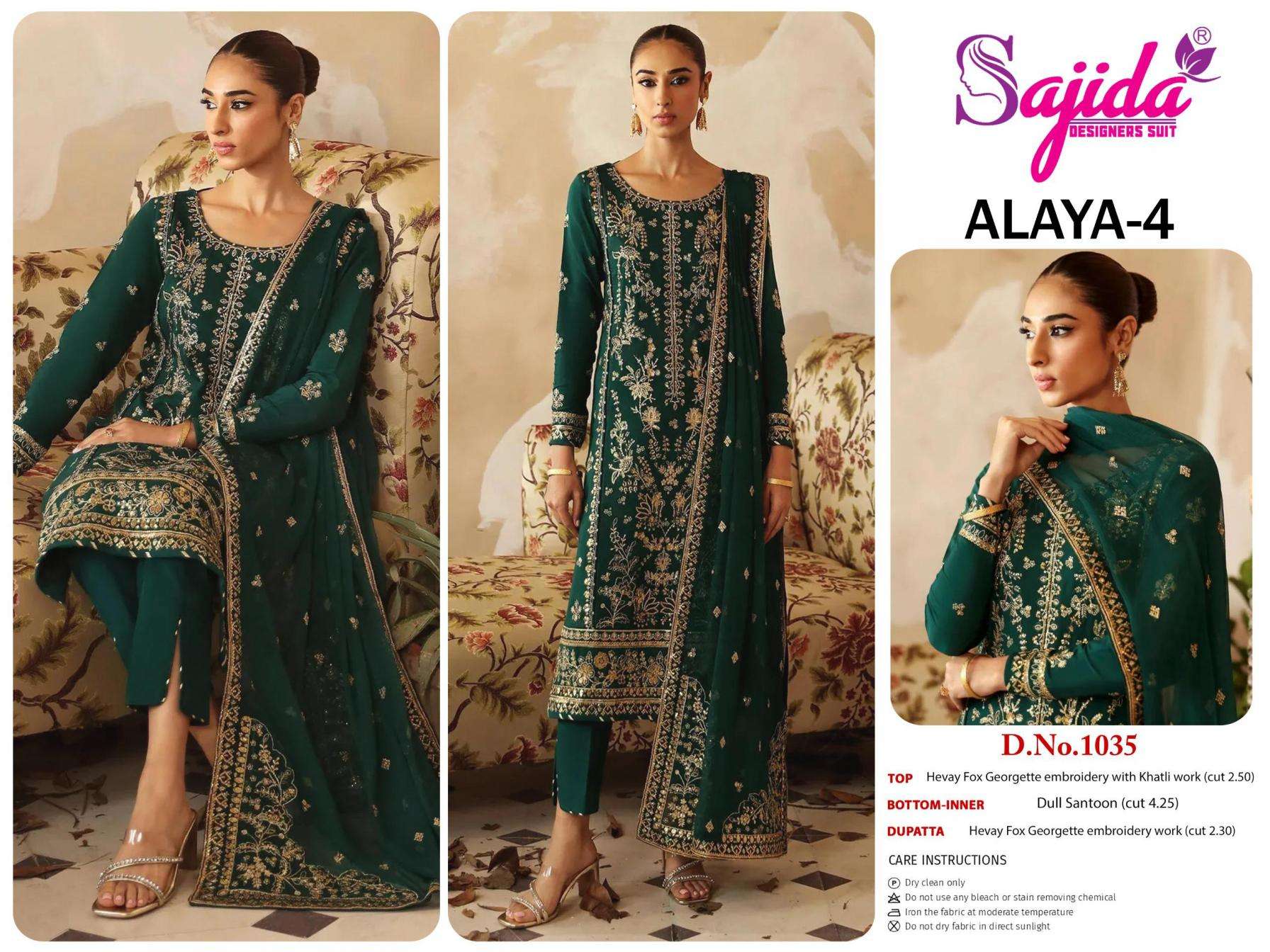 sajida designer alaya vol 4 1035 GEORGETTE wholesale suit 