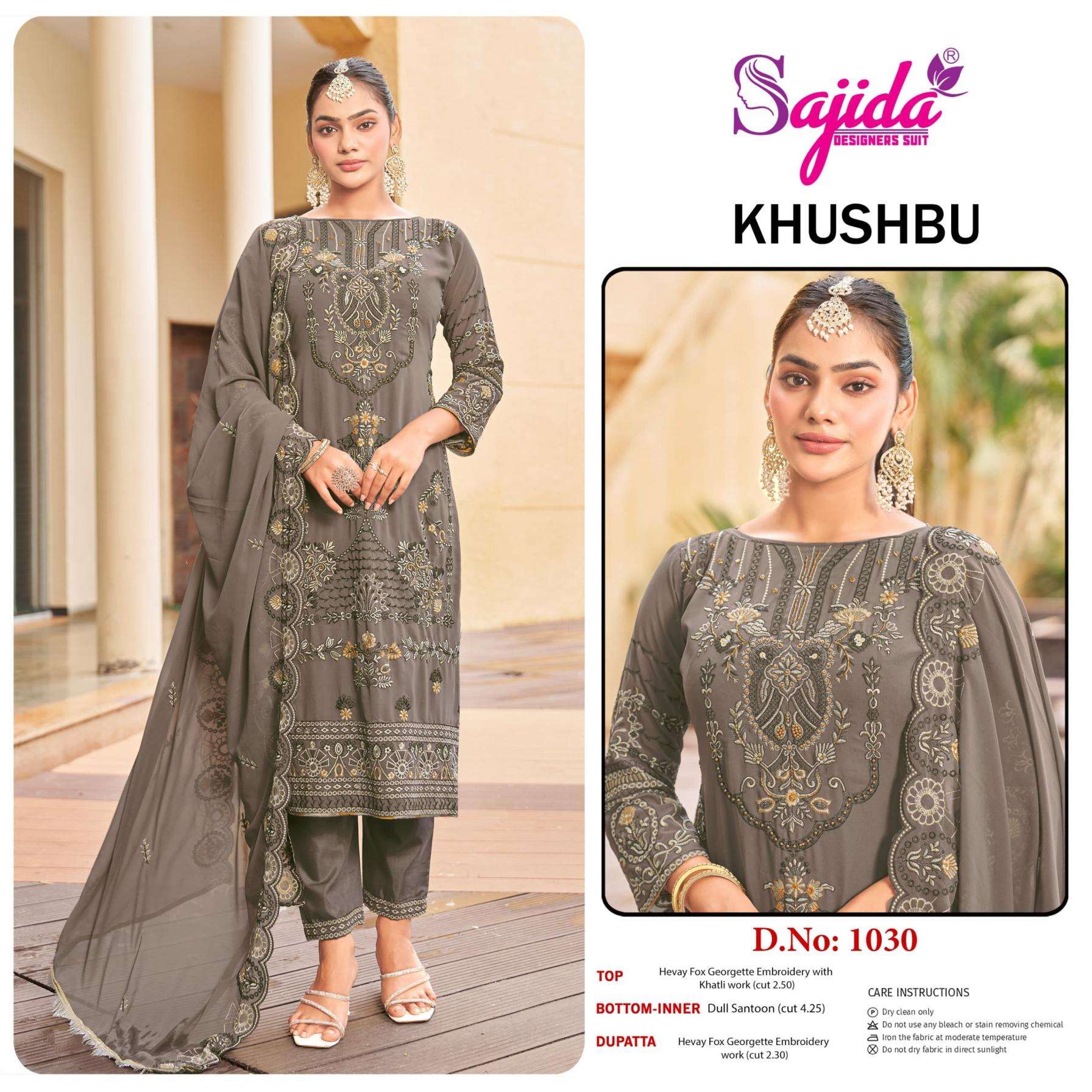 sajida designer khushbu 1030 georgette wholesale suit 