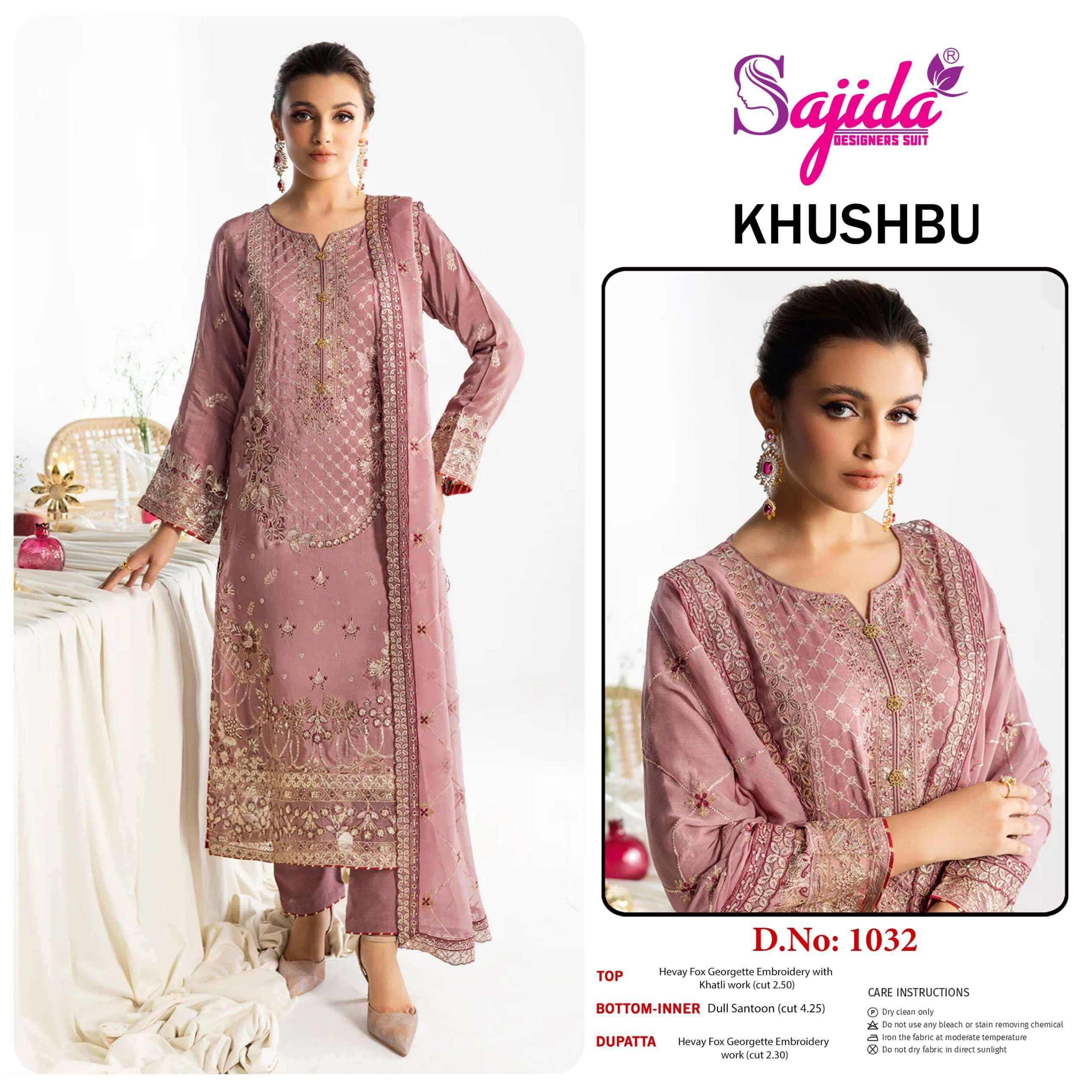 SAJIDA DESIGNER KHUSHBU SD-1032 GEORGETTE wholesale suit 