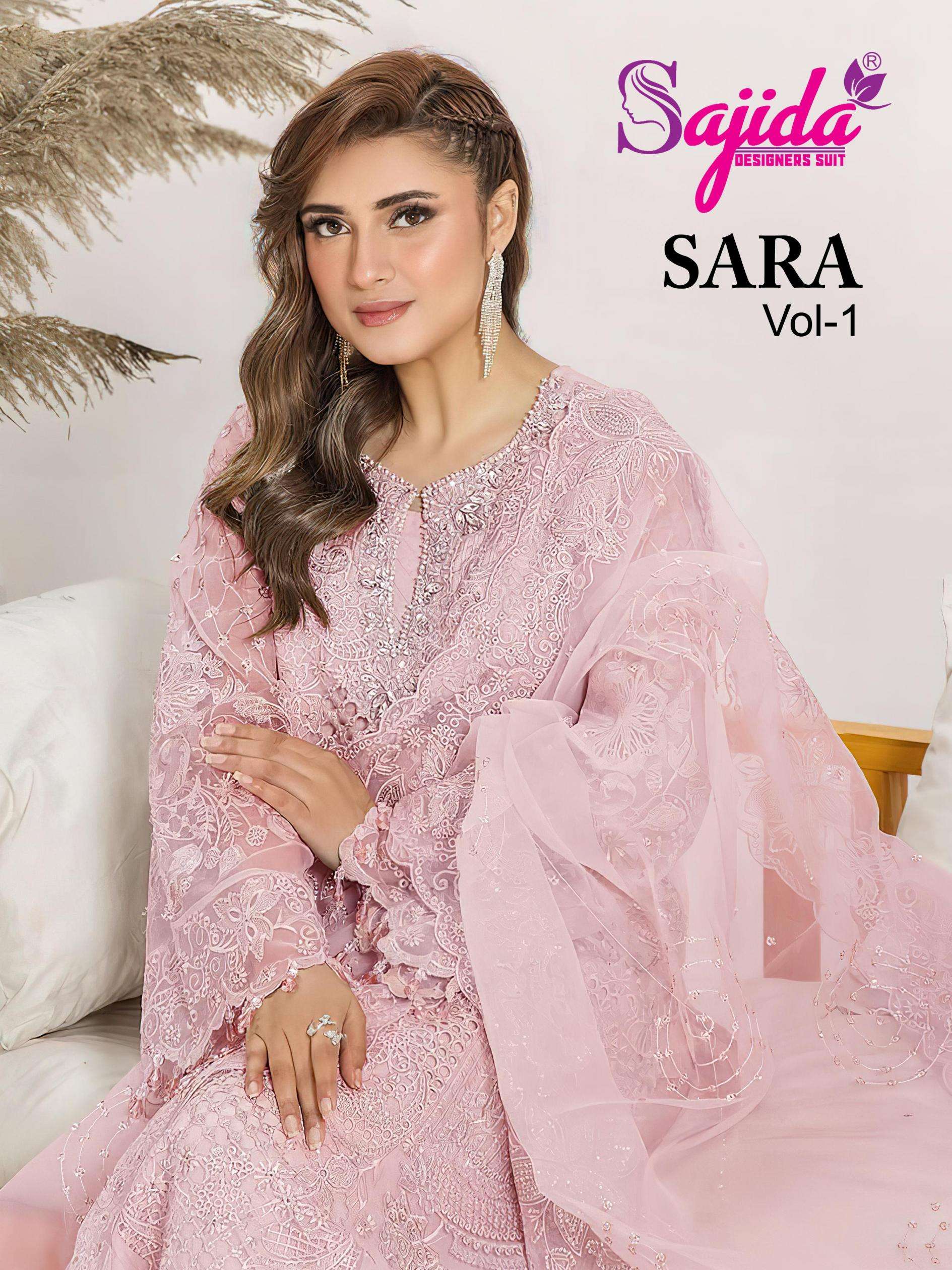 sajida designer sara vol 1047abcd organza wholesale suit 