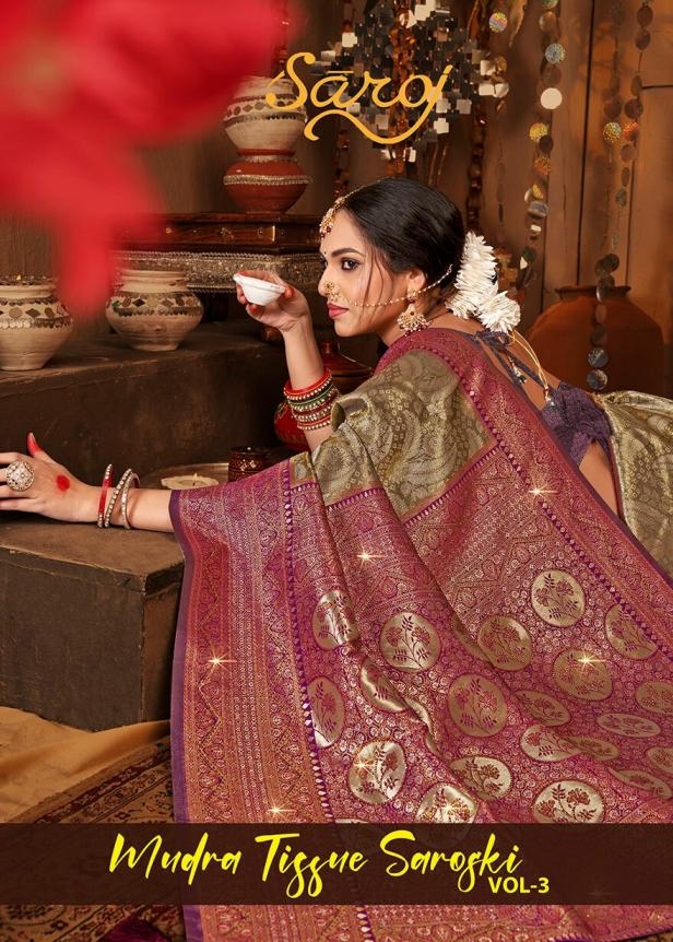 Saroj Mudra tissue sarovski vol.3 series 1001-1006 tissue silk saree