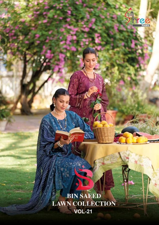 shree fabs bin saeed lawn collection vol 21 series 2101-2106 pure cotton wholesale suit 