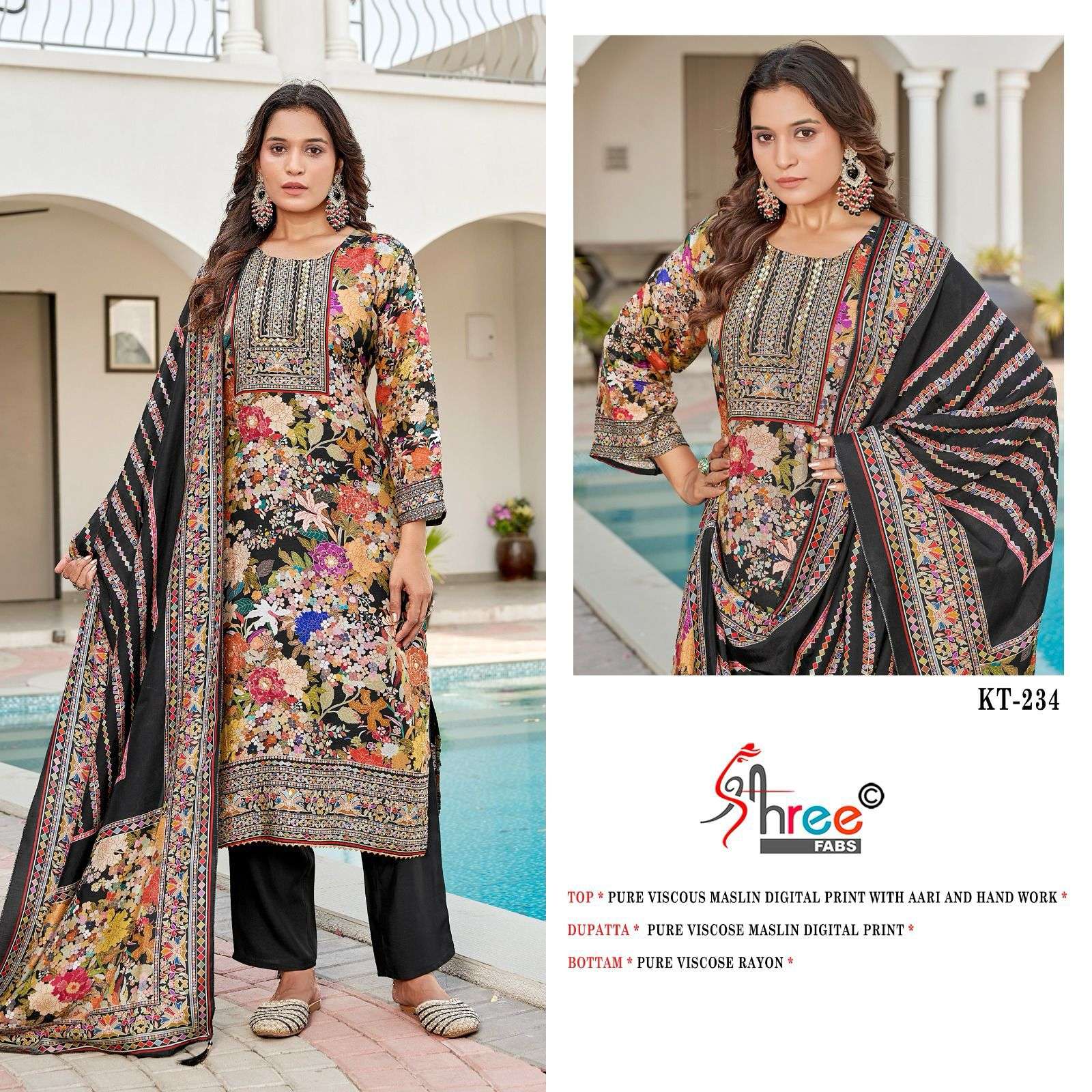 shree fabs KT - 234 Pure viscous Maslin wholesale suit 