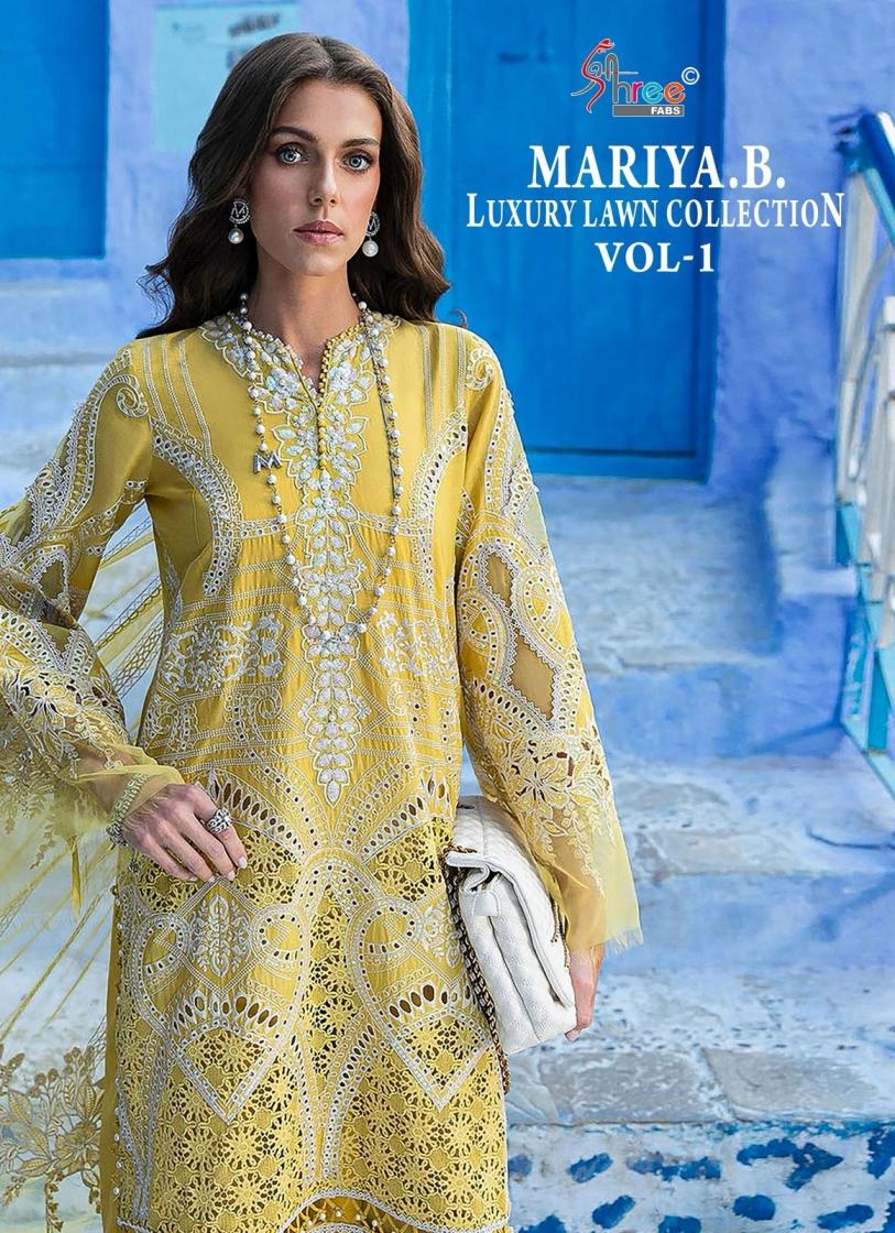 shree fabs mariya b luxury lawn collection vol 1 series 3879-3885 cotton wholesale suit