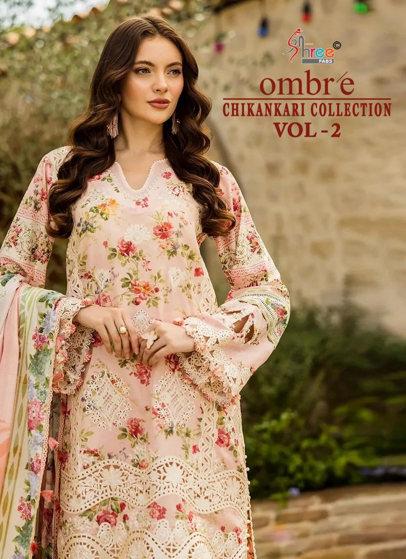 shree fabs ombre chikankari collection vol 2 series 3853-3860 COTTON wholesale suit 