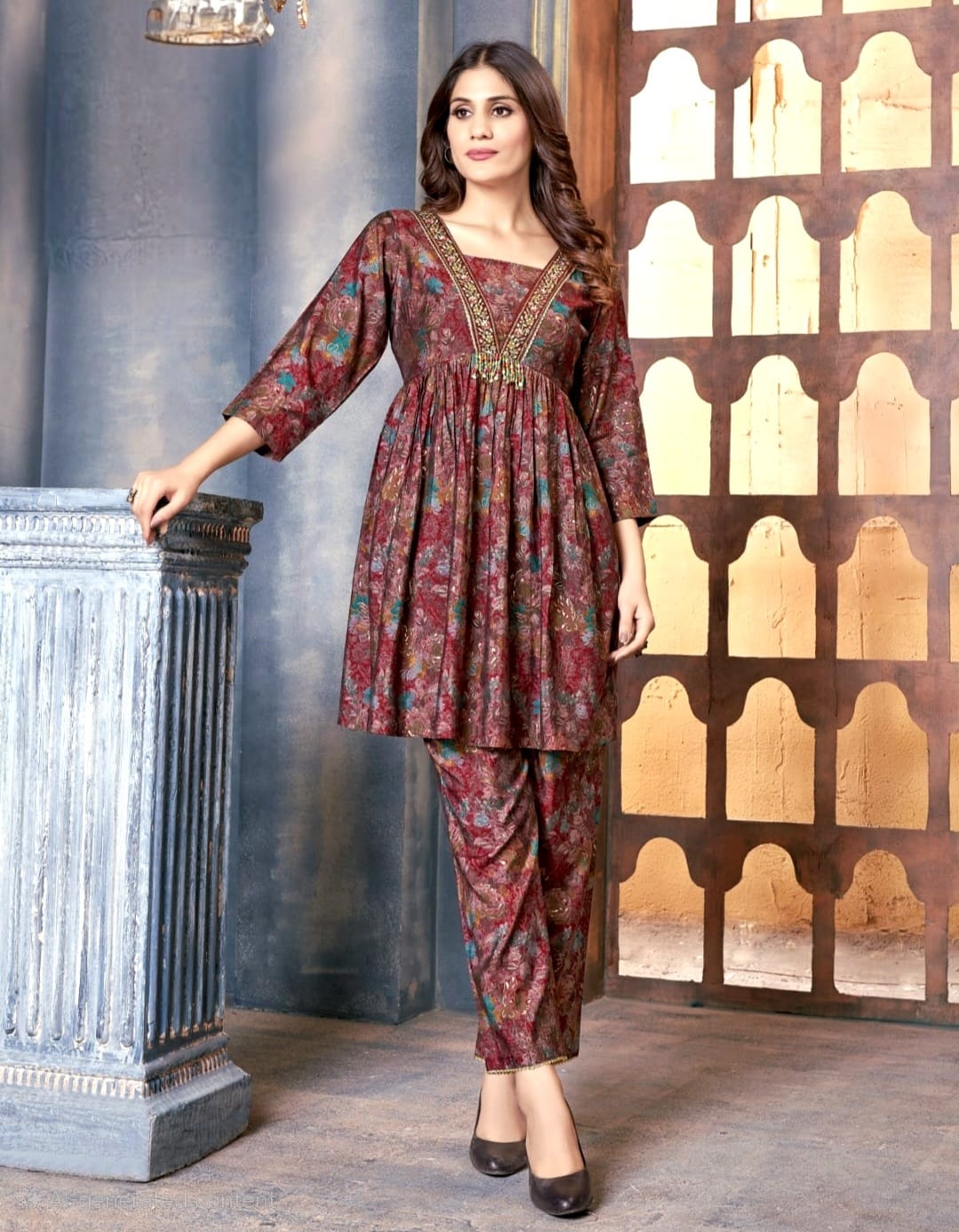 SHREEMATI  PATTERN - DESIGNER 2PCS KURTI SET HEAVY MODAL PRINT co-ord sets