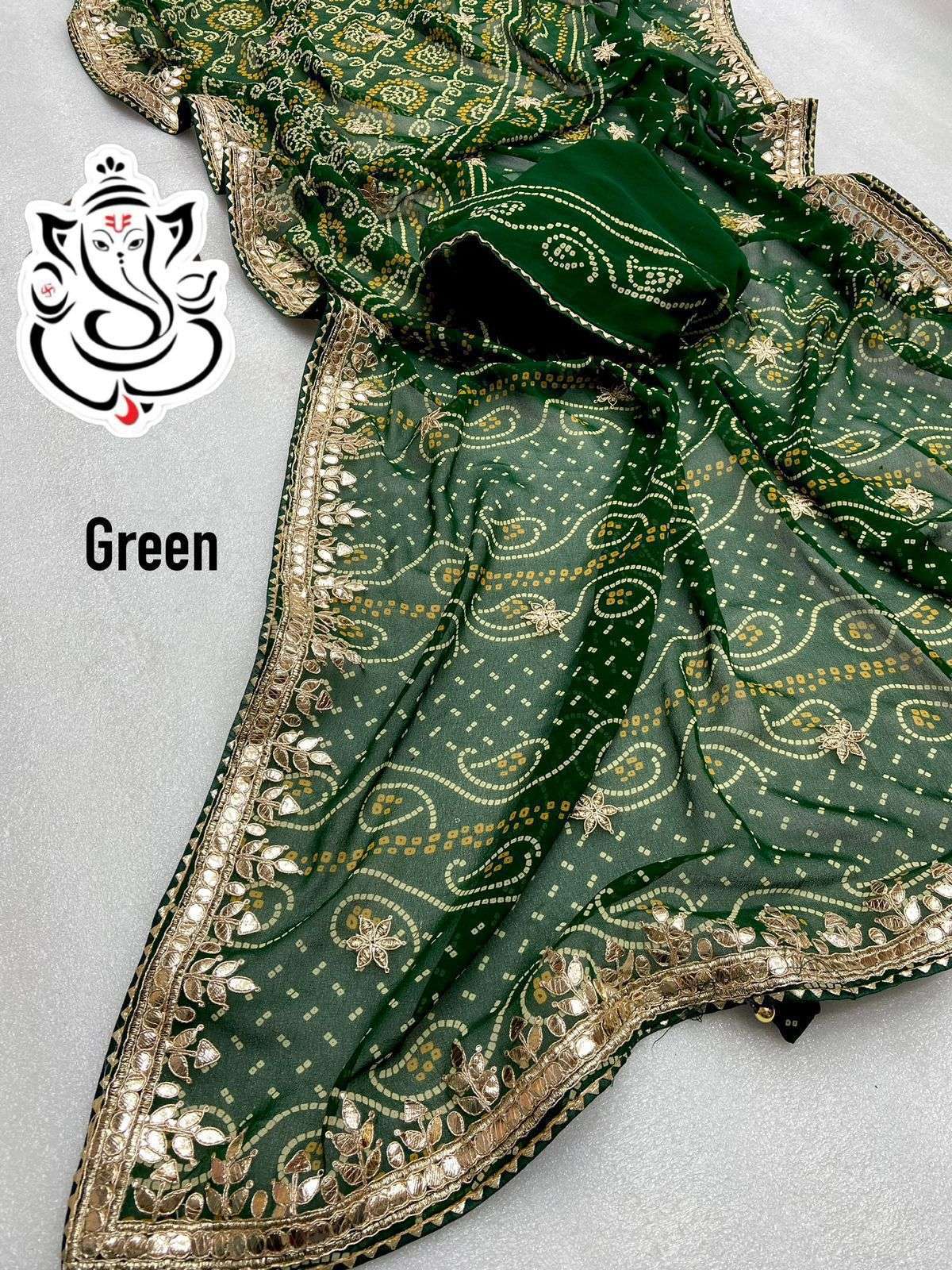  soft peding Georgette bandej saree with c pallu gotapatti work in whole saree 