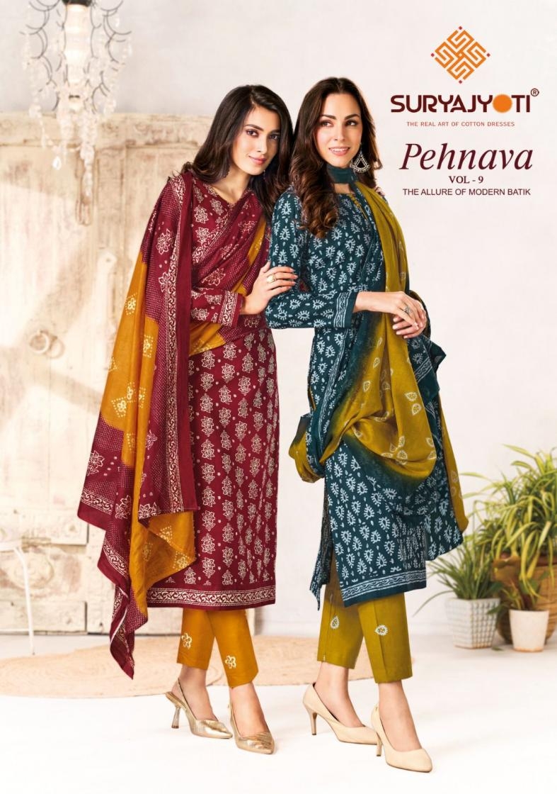 suryajyoti pehnava vol 9 series 9001-9010 cotton wholesale suit