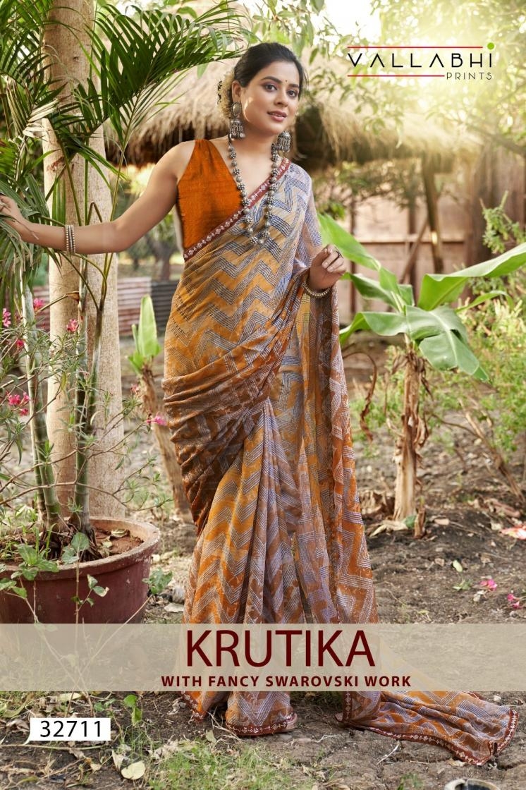 vallabhi prints krutika series 32711-32716 zigzag print moss wholesale saree