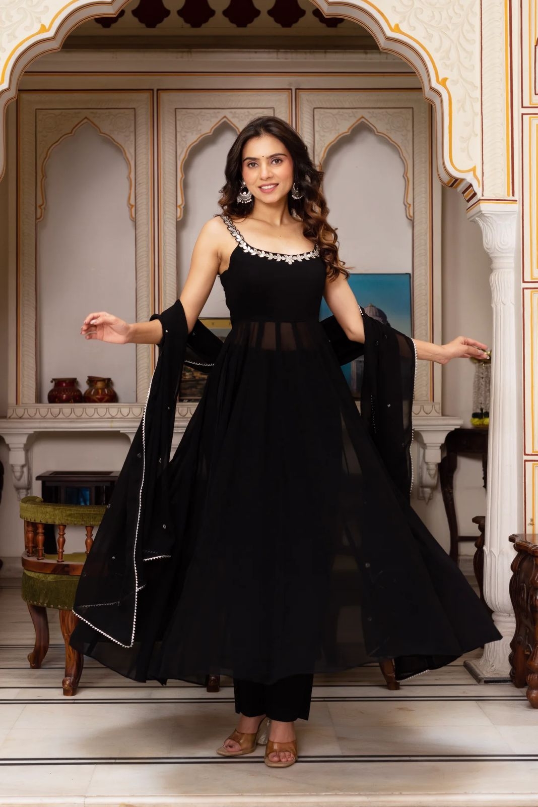 5889 Foux Gorgette handwork with real mirror wholesale suit 