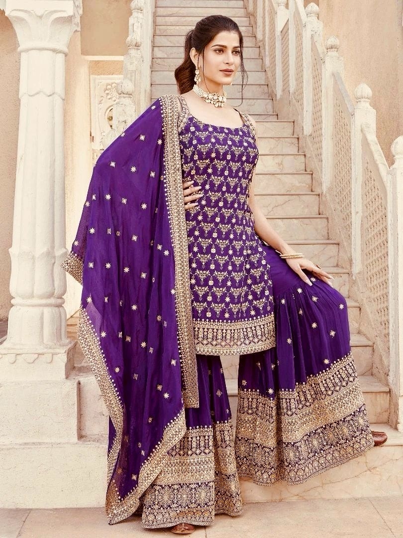 5892 Foux Georgette  thread with 9mm sequnce wholesale suit 