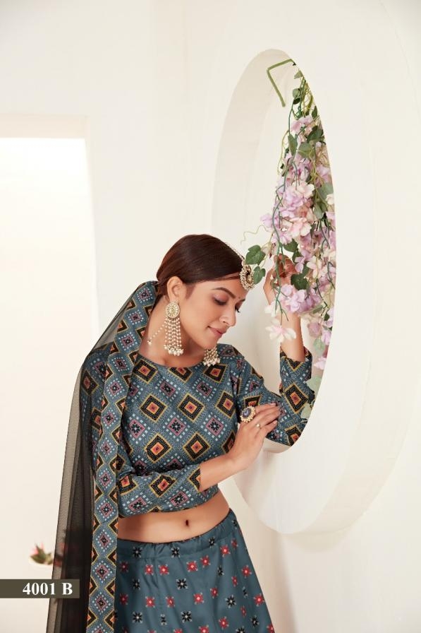 aawiya Primarily blue Vol-1 series 4001 b Ajmeri silk wholesale lehenga
