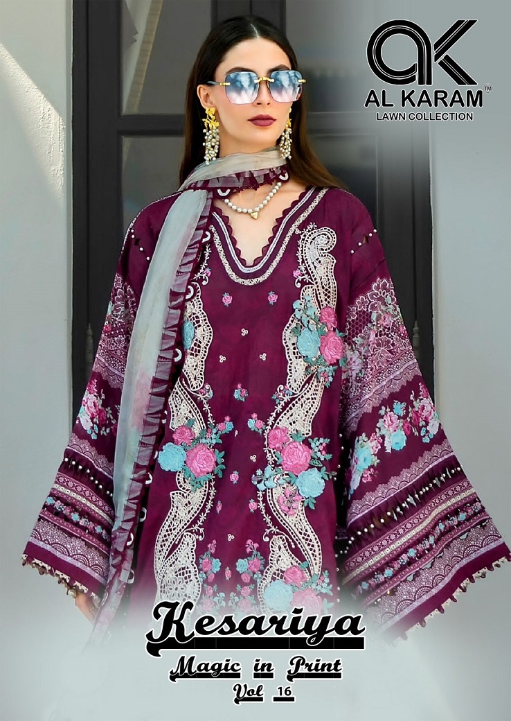 Alkaram Kesariya Vol-16 series 16001-16006 Cambric whoelsale suit 