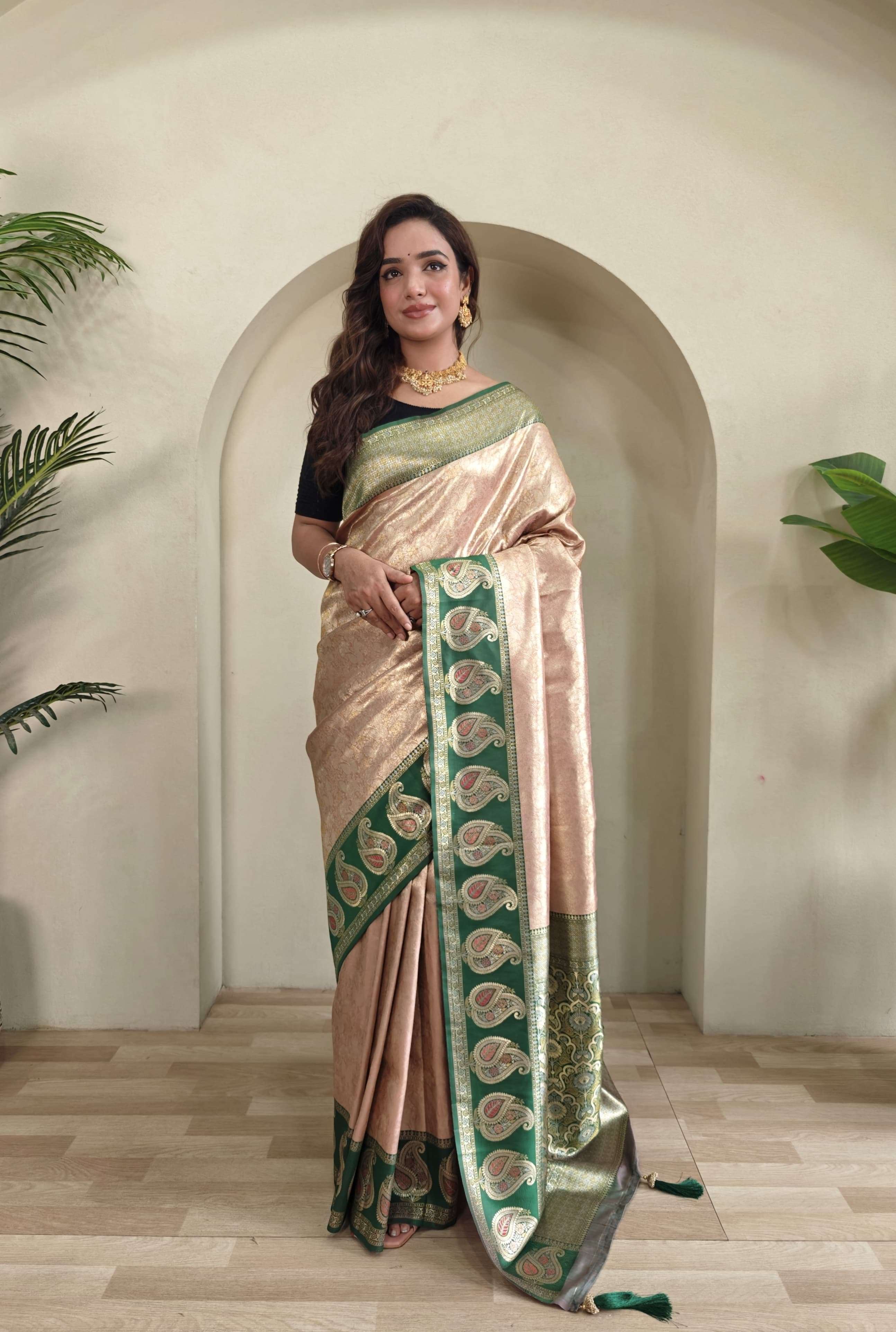 BT-53 Samisha zari Kanchi silk  sarees with beautiful self weaving design 