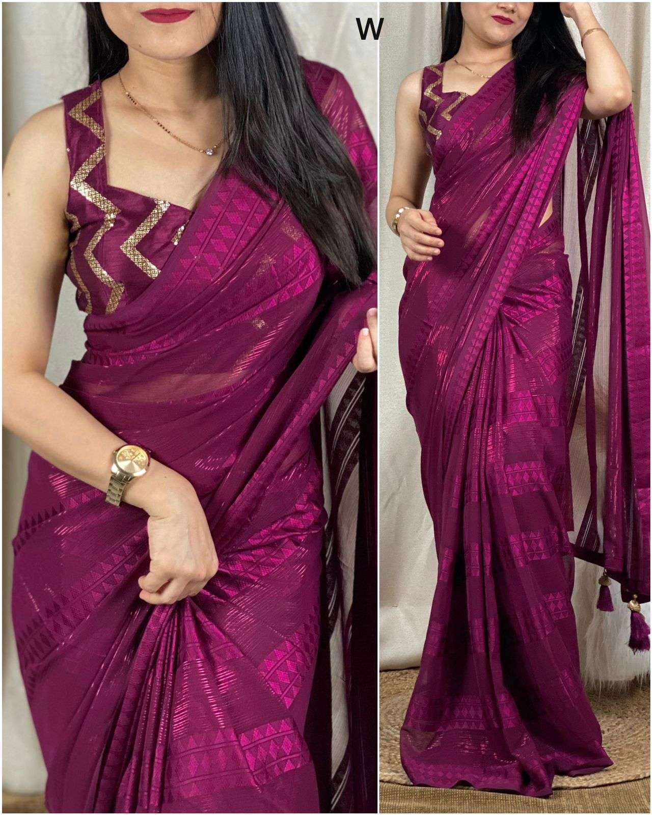 BT-56 Dhruvi Georgette zari lining with self jacquard pattern wholesale saree