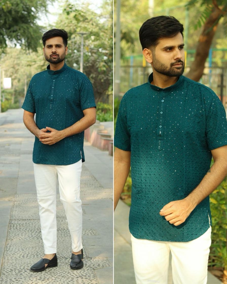 chikankari rayon readymade stylish look mens kurta online