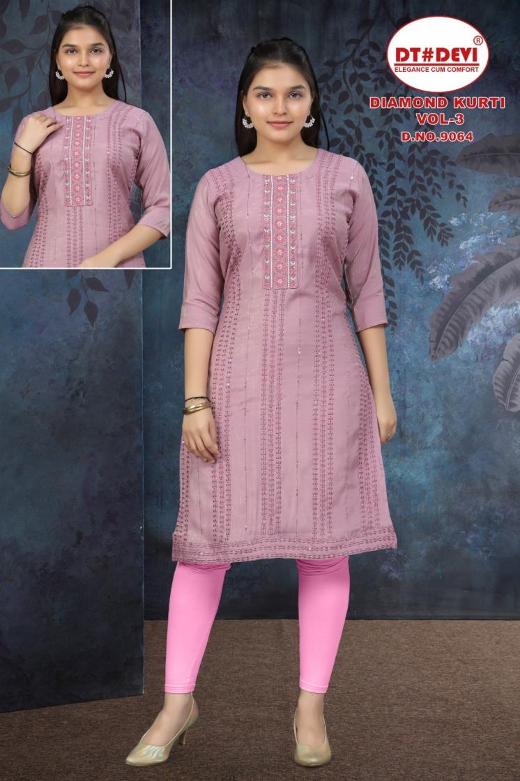 dt devi diamond kurti vol 3 9064 ROMAN SHIMMER wholesale kurti 