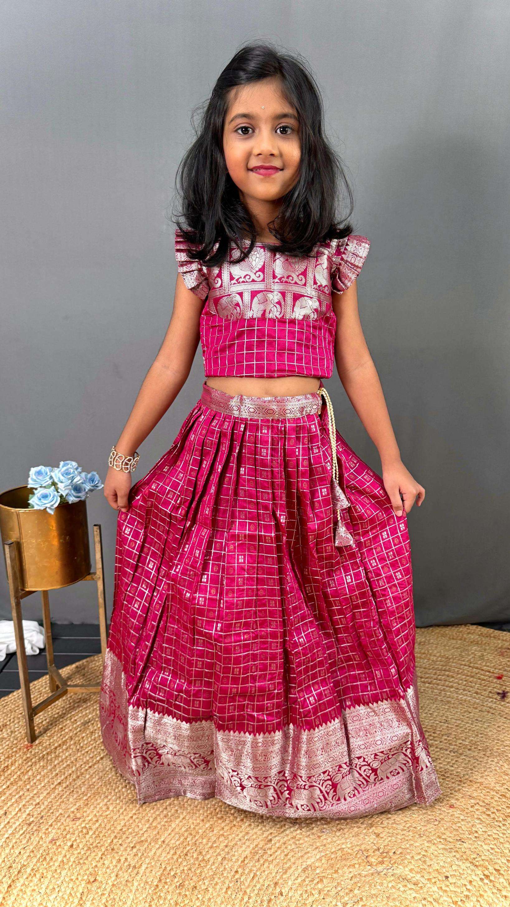 k khicha checks soft silk readymade stylish kids lehenga for festivals
