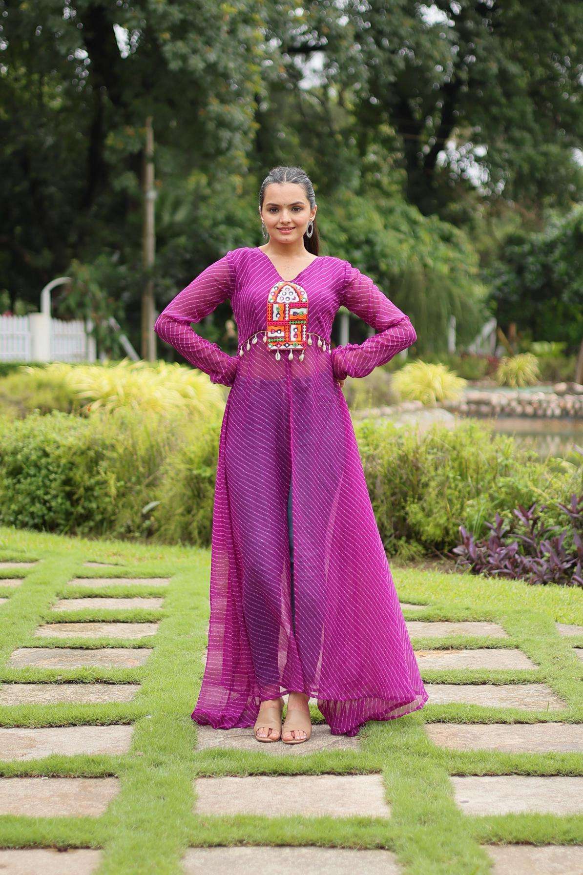 ka 1123 hit design leheriya print georgette readymade stylish long kurtis