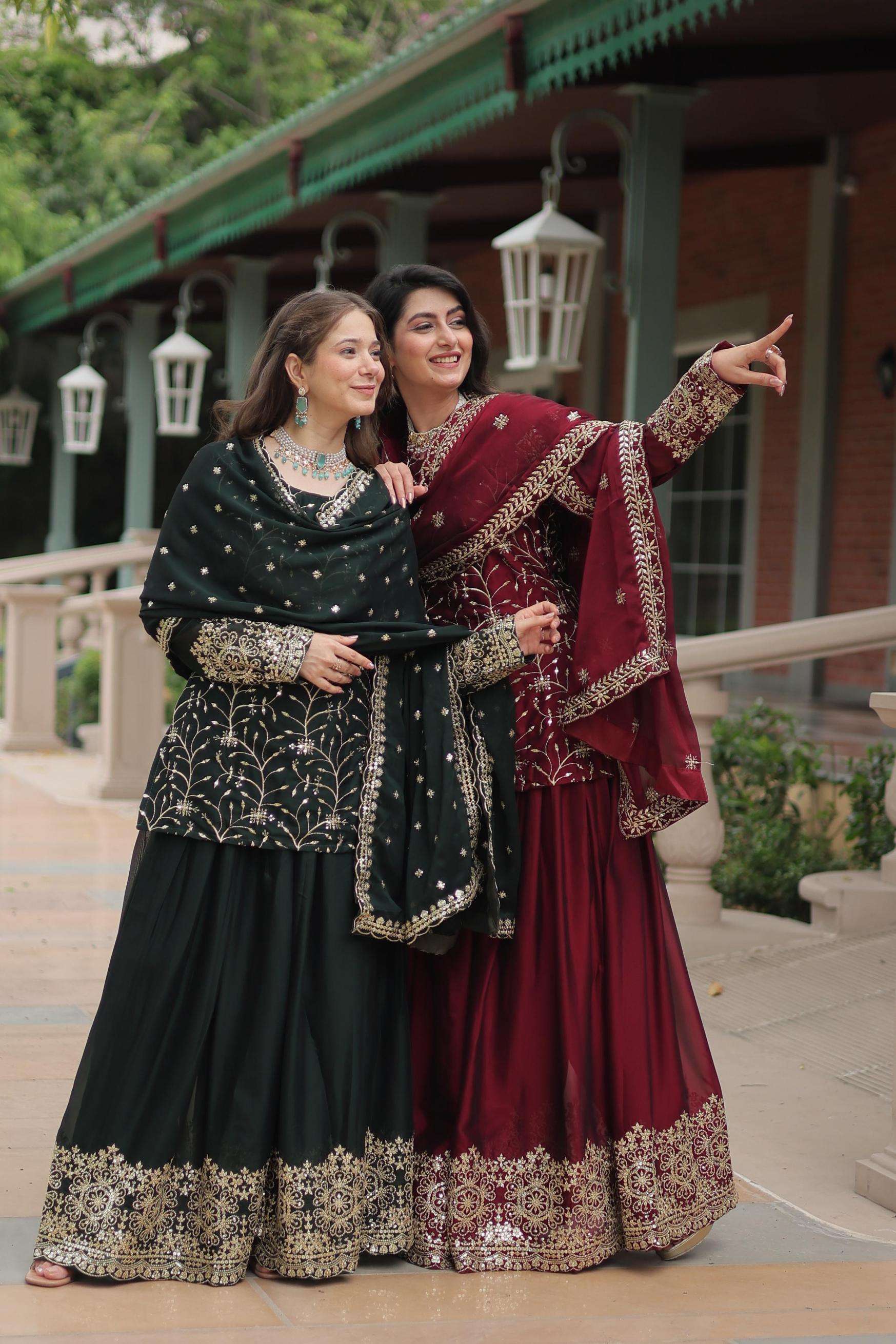 ka 1132 rangoli silk sequins & thread work readymade plazzo style 3pcs dress