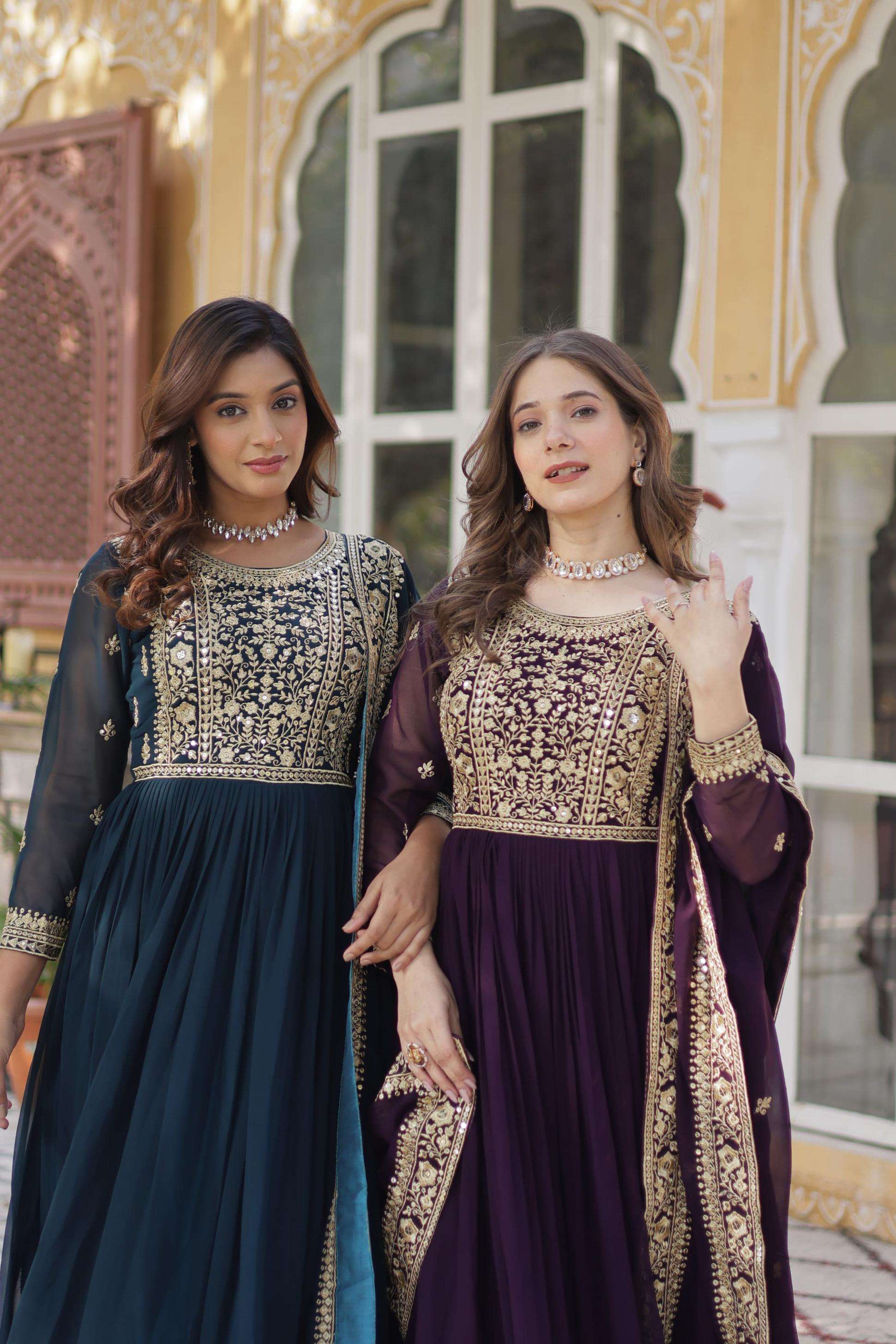 ka 1153 faux blooming readymade exclusive design gown with dupatta