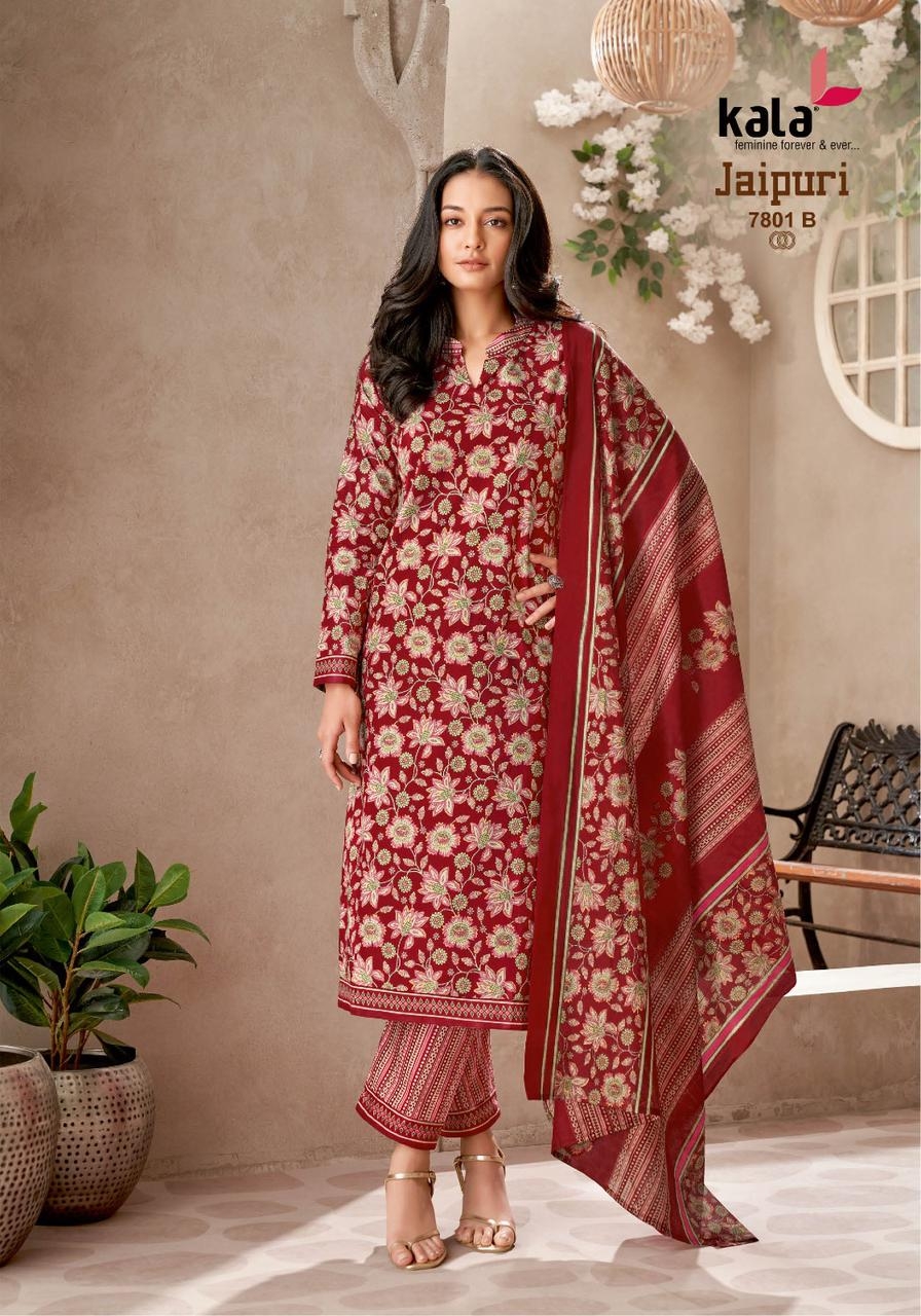 Kala Jaipuri Vol-8 series 7801-7812 Pure Cotton wholesale suit 
