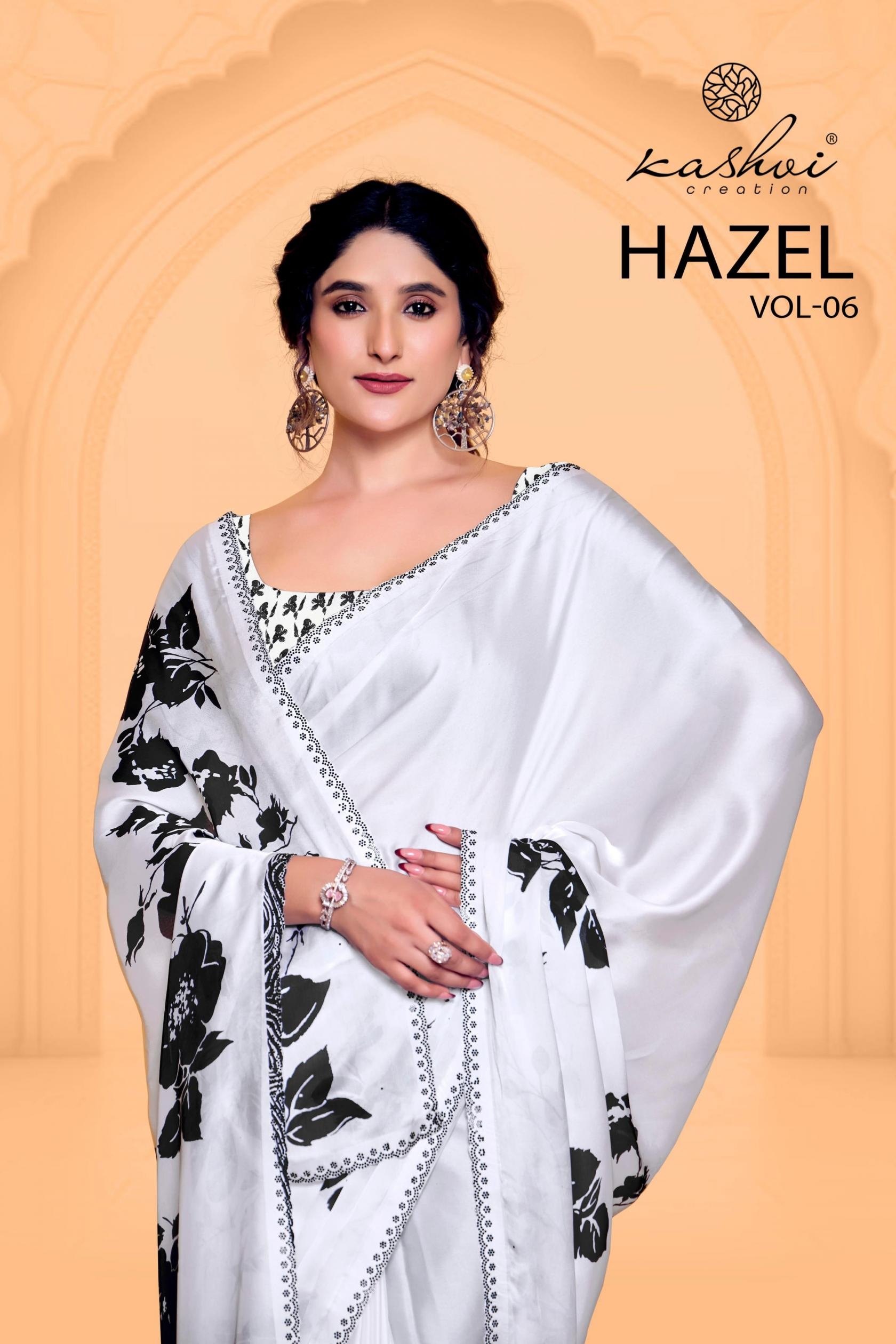 kashvi creation hazel vol 6 series 601-608 satin georgette wholesale saree