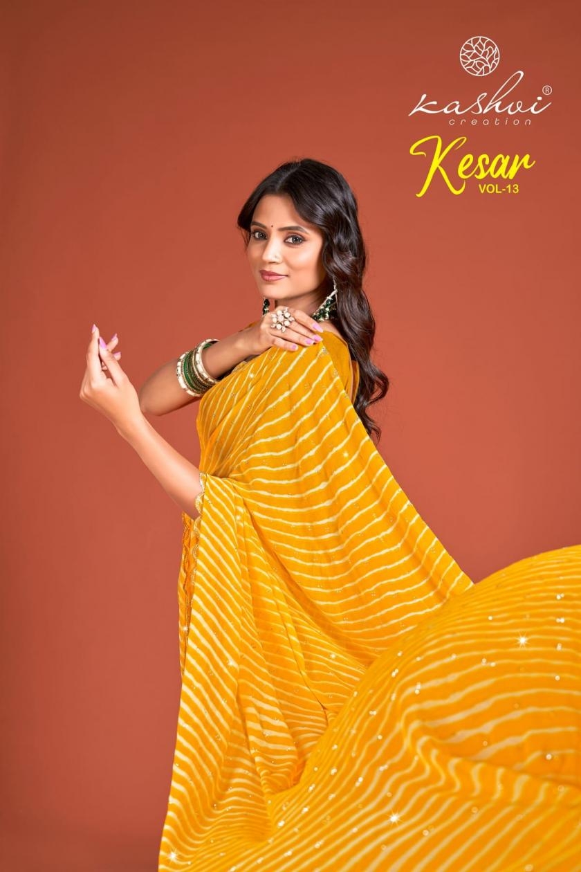 kashvi creation kesar vol 13 series 1301-1308 GEORGETTE wholesale saree