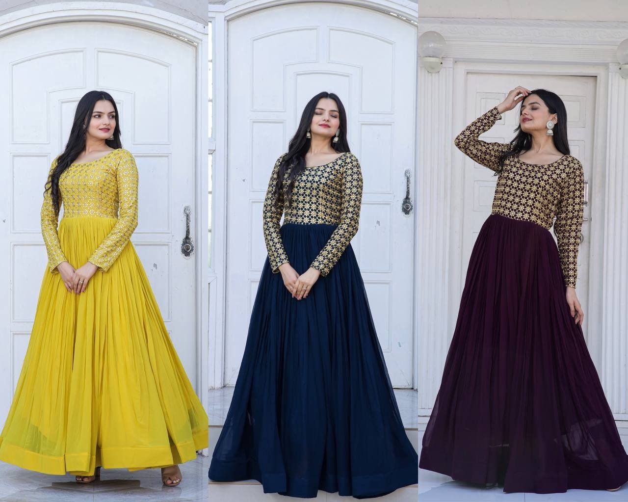 KHUSHI-1034 Faux Blooming With Sequins-Multi & Zari Embroidered Work wholesale gown