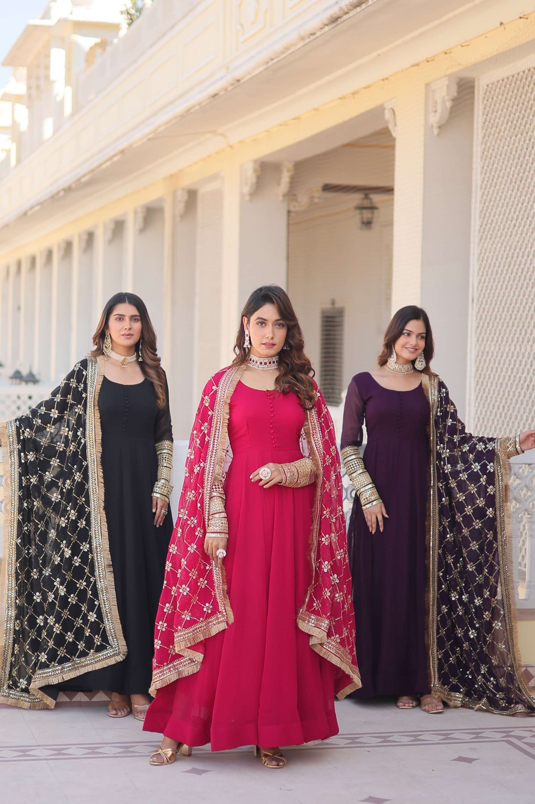 KHUSHI-1070 Faux Blooming with Sequins Embroidered wholesale gown