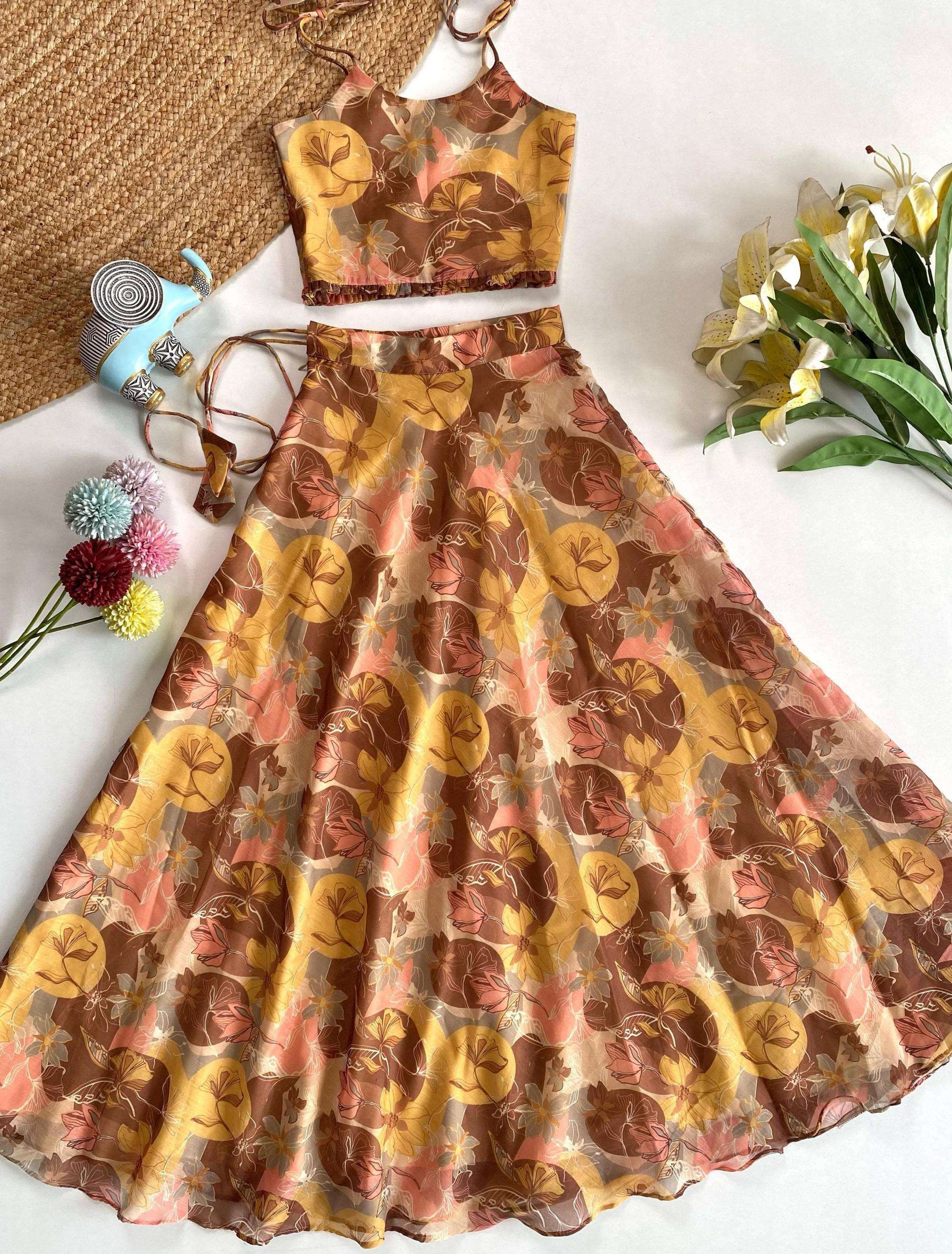 kids chanderi crape readymade classic look combo kids skirt top