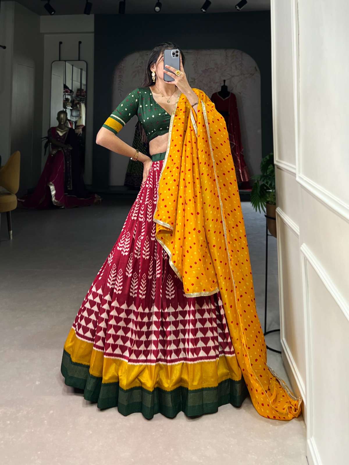 LNB1200MRN Tussar Silk Print With Foil Work wholesale lehenga