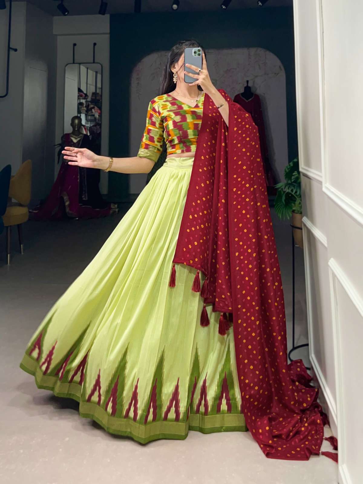 LNB1208PST Tussar Silk Print With Foil Work wholesale lehenga