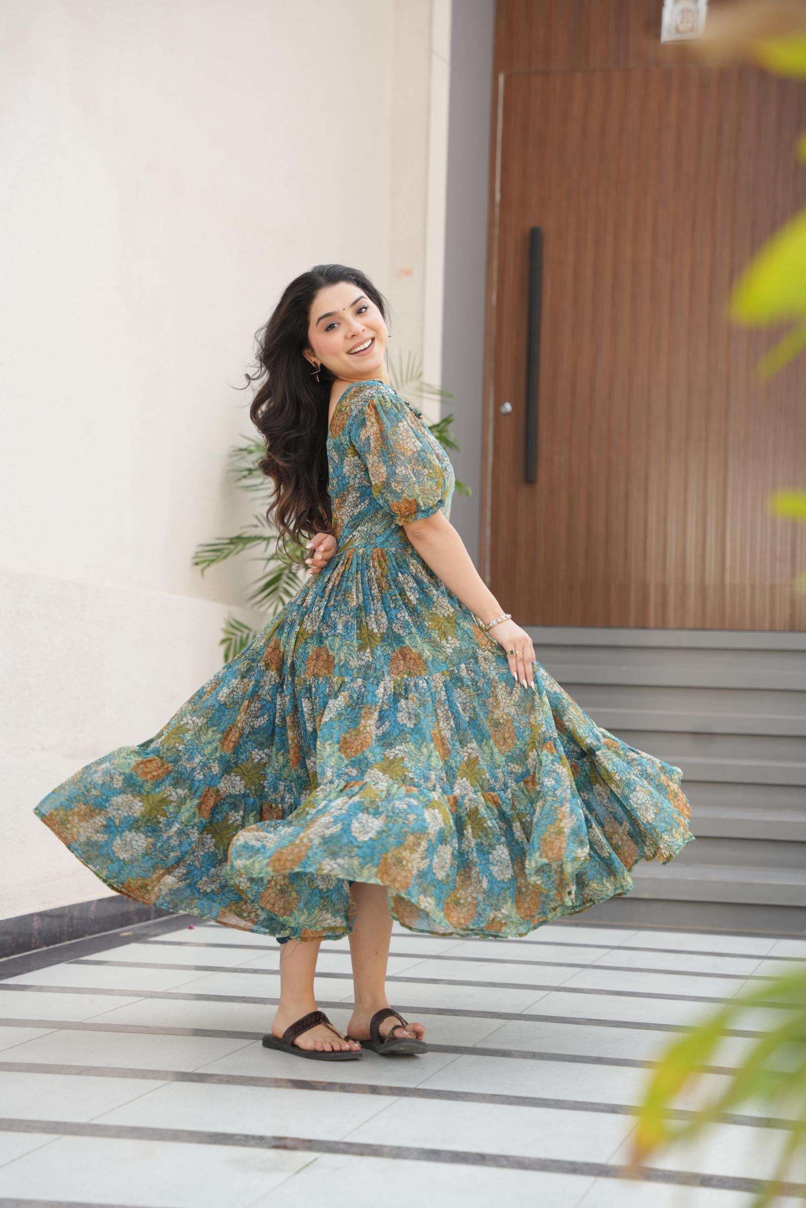lw 9248 faux gorgette floral printed gown