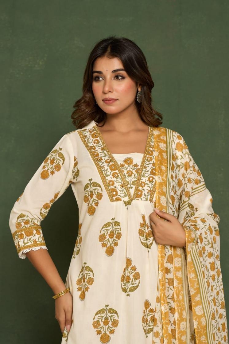 modern a line cotton readymade classic combo set 3pcs dress