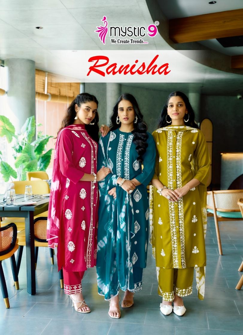 mystic9 ranisha vol 1 series 1001-1008 DYED RAYON wholesale suit 