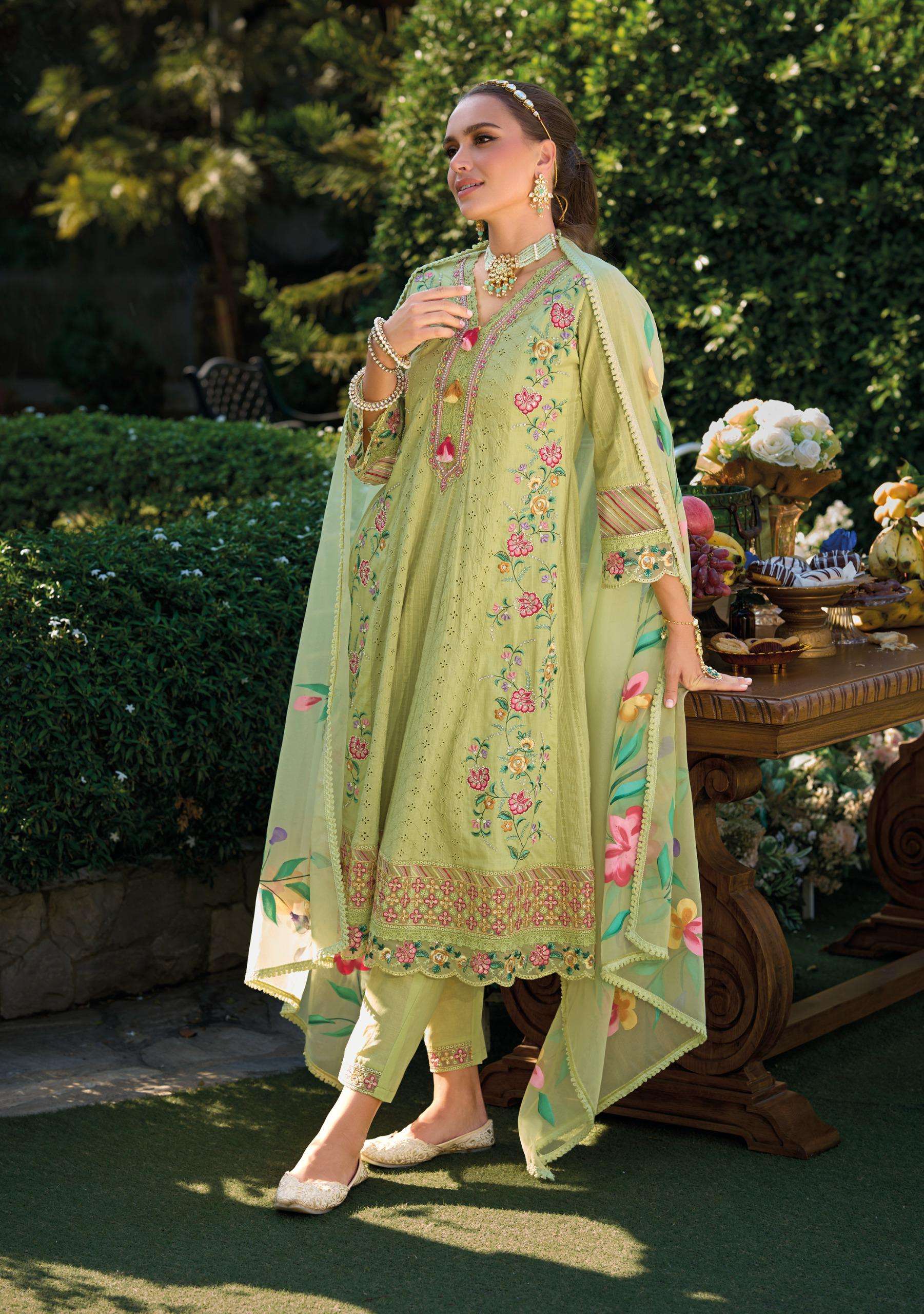 PURE  CHIKNAKARI COTTON ANARKALI WORK WITH SHIFHLI wholesale suit 